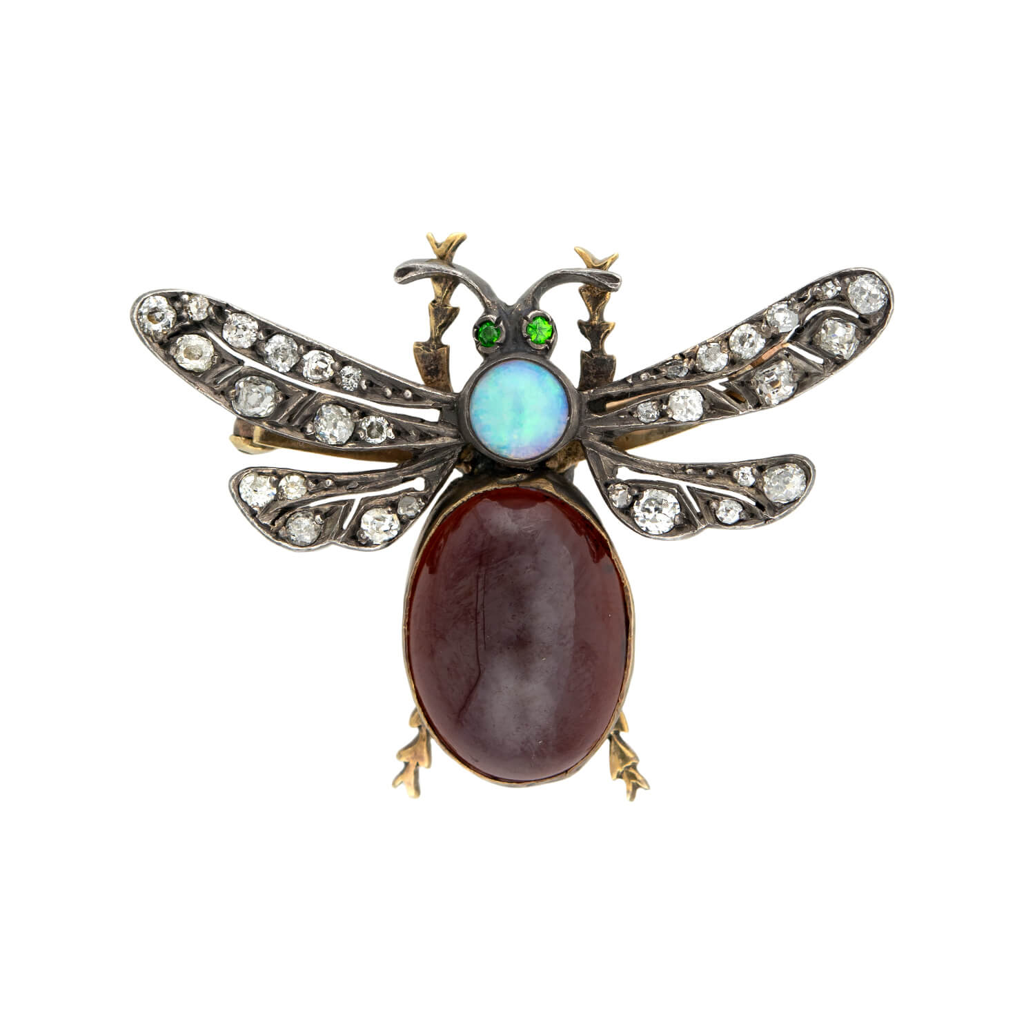 Victorian Style 14k Gold & Sterling Silver Diamond, Opal, Garnet Brooch Pin - Elegant Vintage Jewelry for Weddings, Parties & Special Occasions