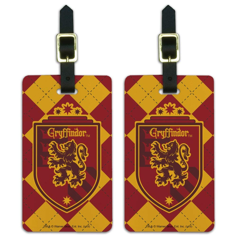 Harry Potter Gryffindor Plaid Sigil Luggage ID Tags - Set of 2, Personalized Travel Accessories for Carry-On Bags, Suitcases & Backpacks - Perfect for Harry Potter Fans & Travel Enthusiasts