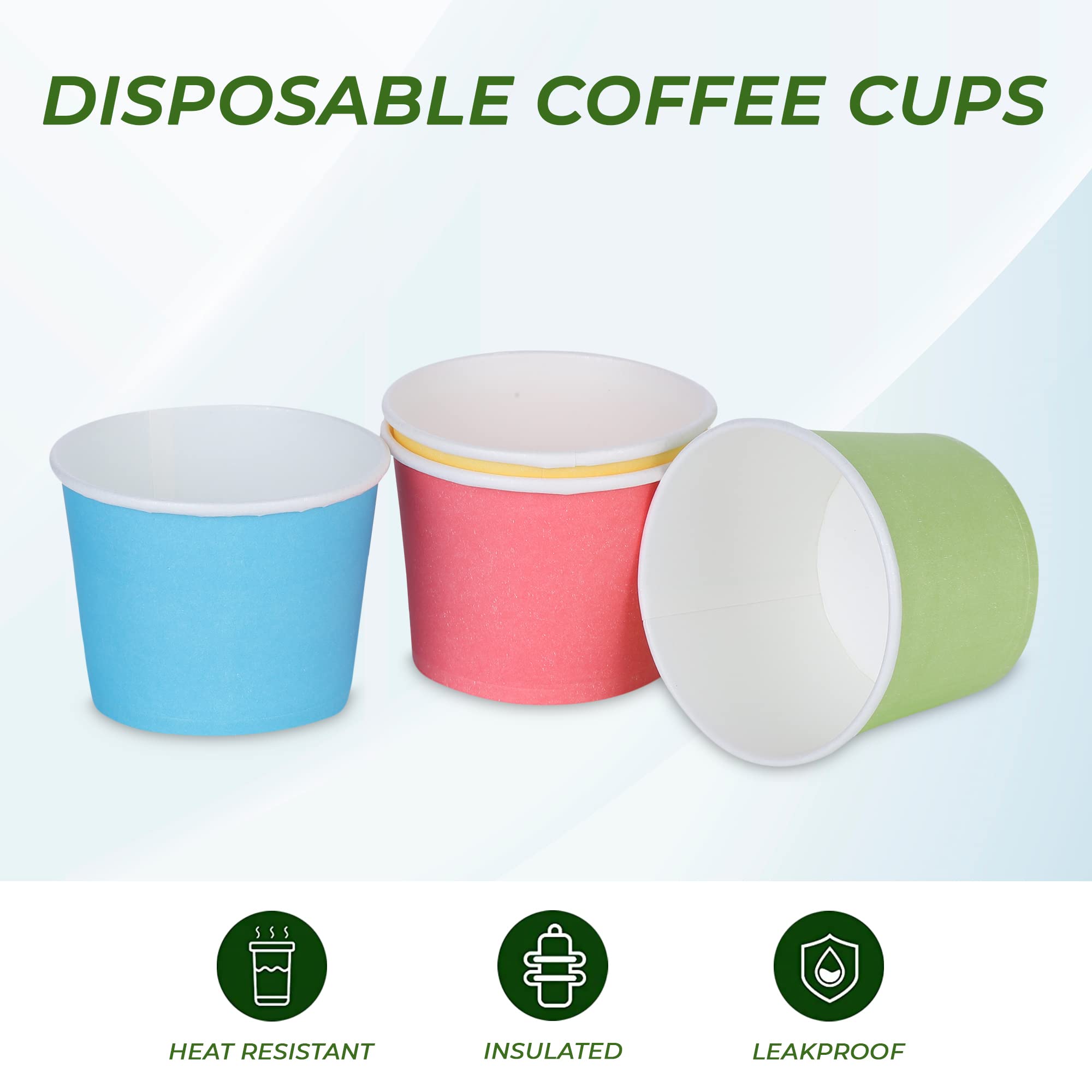 E Kysa Basics Disposable Paper Tea & Coffee Cups - 50-Piece Set, 110ml (4oz), Multicolor - Perfect for Parties, Offices & On-the-Go Beverages
