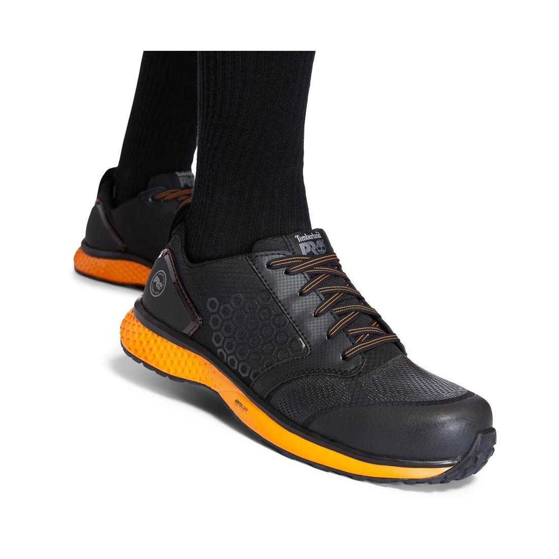 Reaxion Composite Toe Work Shoes for Men - Black & Orange Safety Boots with Slip Resistant Outsole | Perfect for Construction, Warehouse & Industrial Work