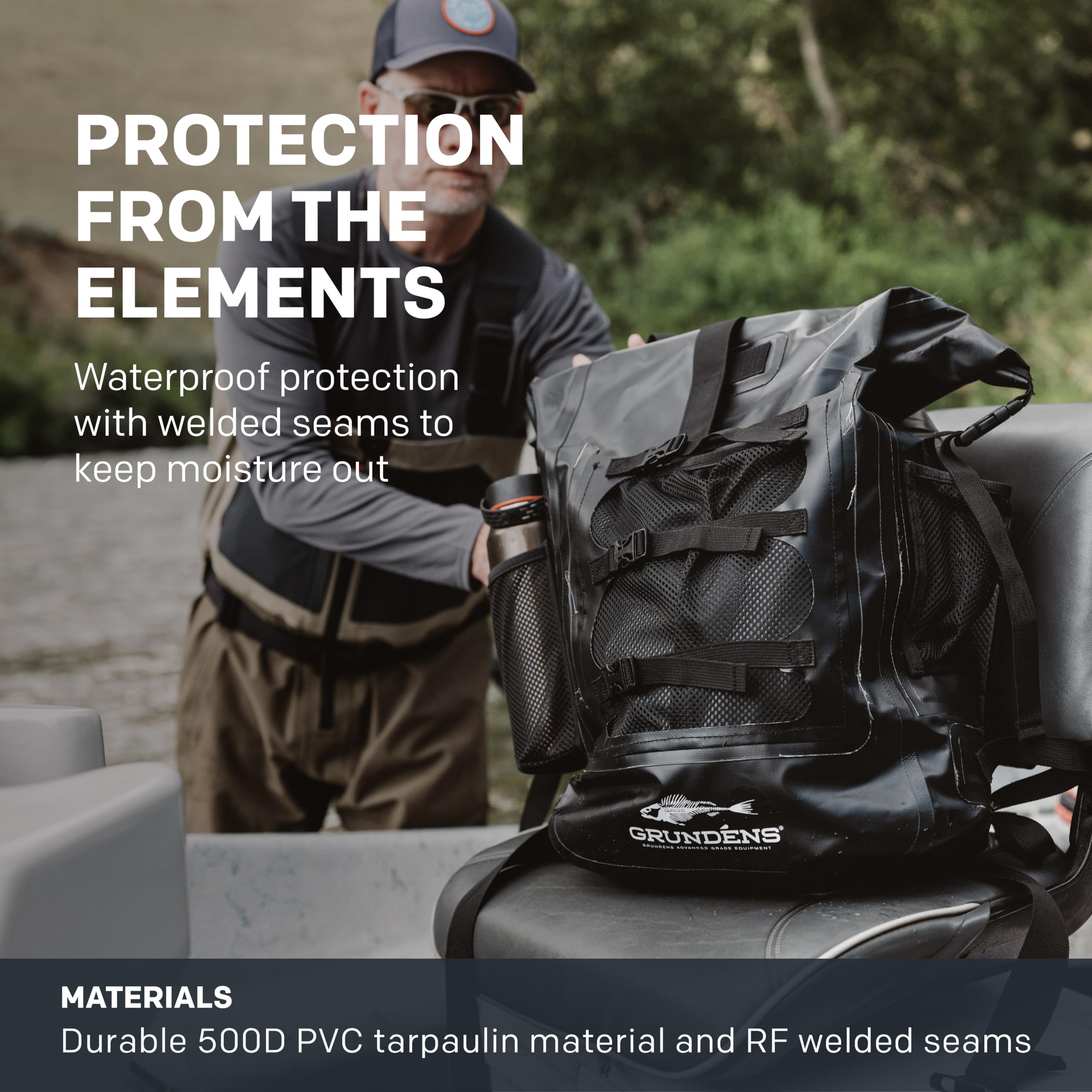Grundens Gage Tech Rum Runner Backpack - Waterproof Fishing Backpack for Men & Women, Large Black, Durable Outdoor Gear for Hiking, Camping & Boat Trips