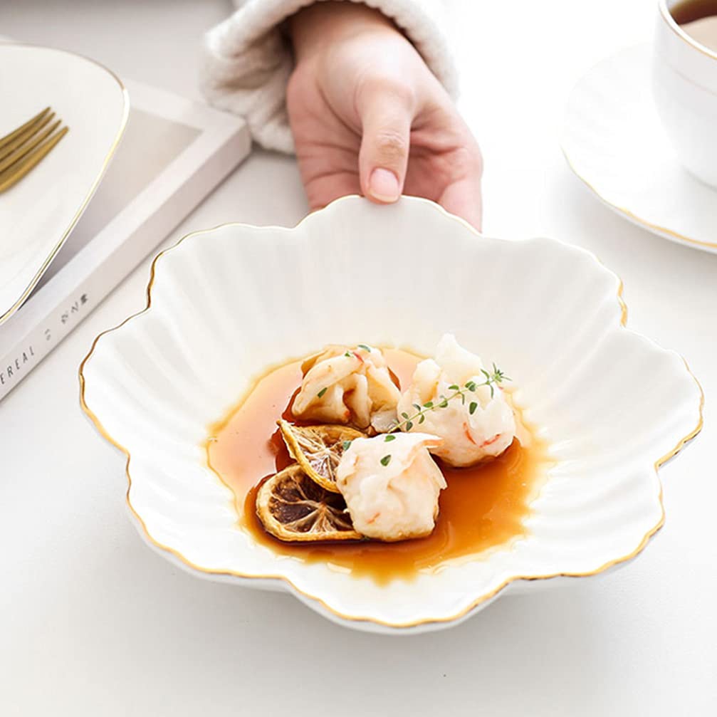 DOITOOL Ceramic Serving Plates - 6 Inch Flower Shape Appetizer Plates for Dessert, Salad, Pasta, Steak | Elegant White Snack Tray for Party, Wedding, Tea Time & Home Dining Decor