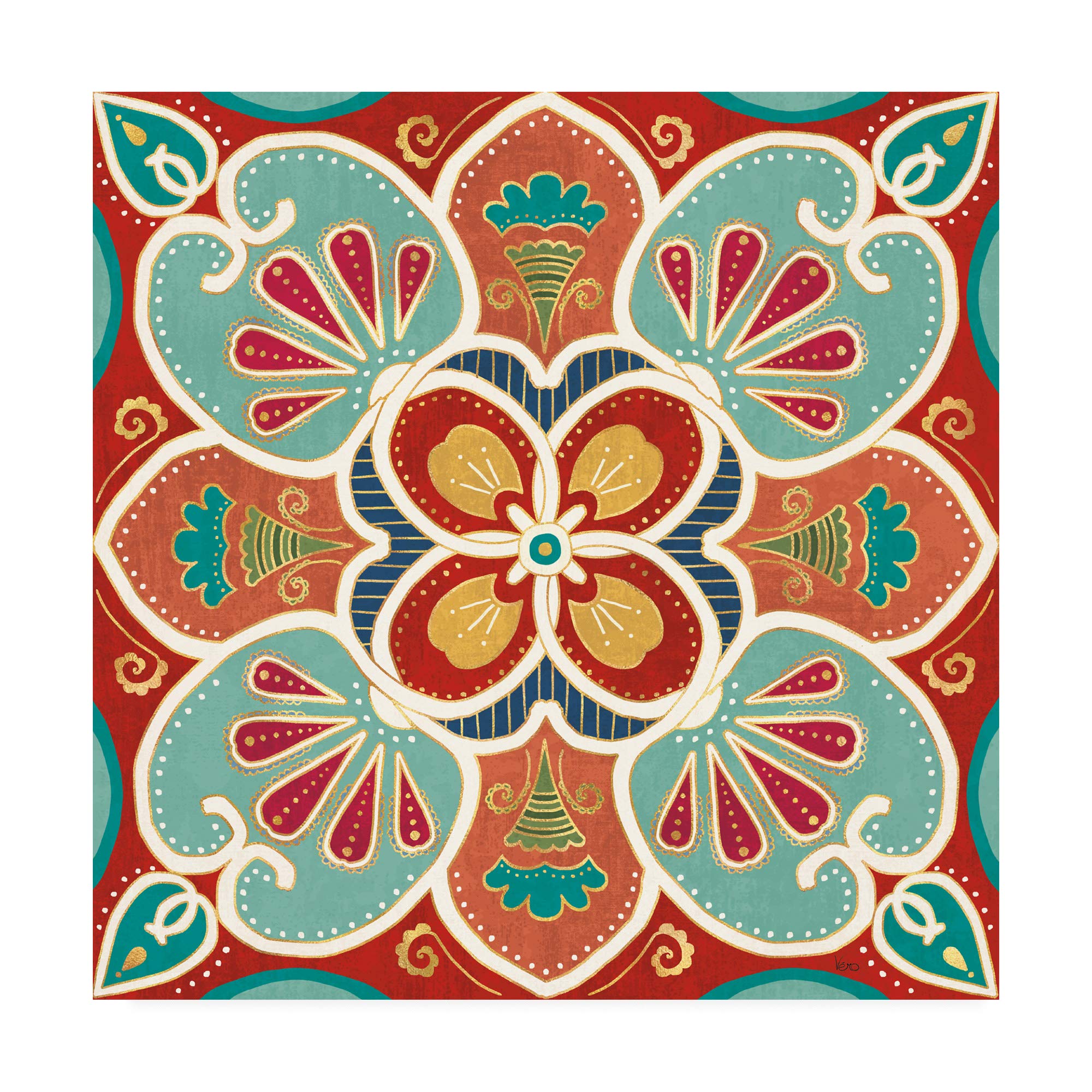 Trademark Fine Art Folk Floral 7 by Veronique Charron - 18x18 Inch Canvas Wall Art - Perfect for Living Room, Bedroom & Office Decor