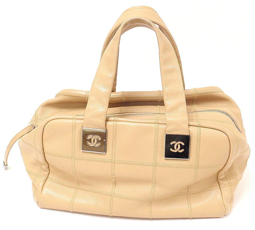 Authentic 2004 Chanel Lax Square Stitch Cafe O'Lait Soft Caviar Leather Handbag - Luxury Vintage Purse for Women, Perfect for Date Night & Special Occasions