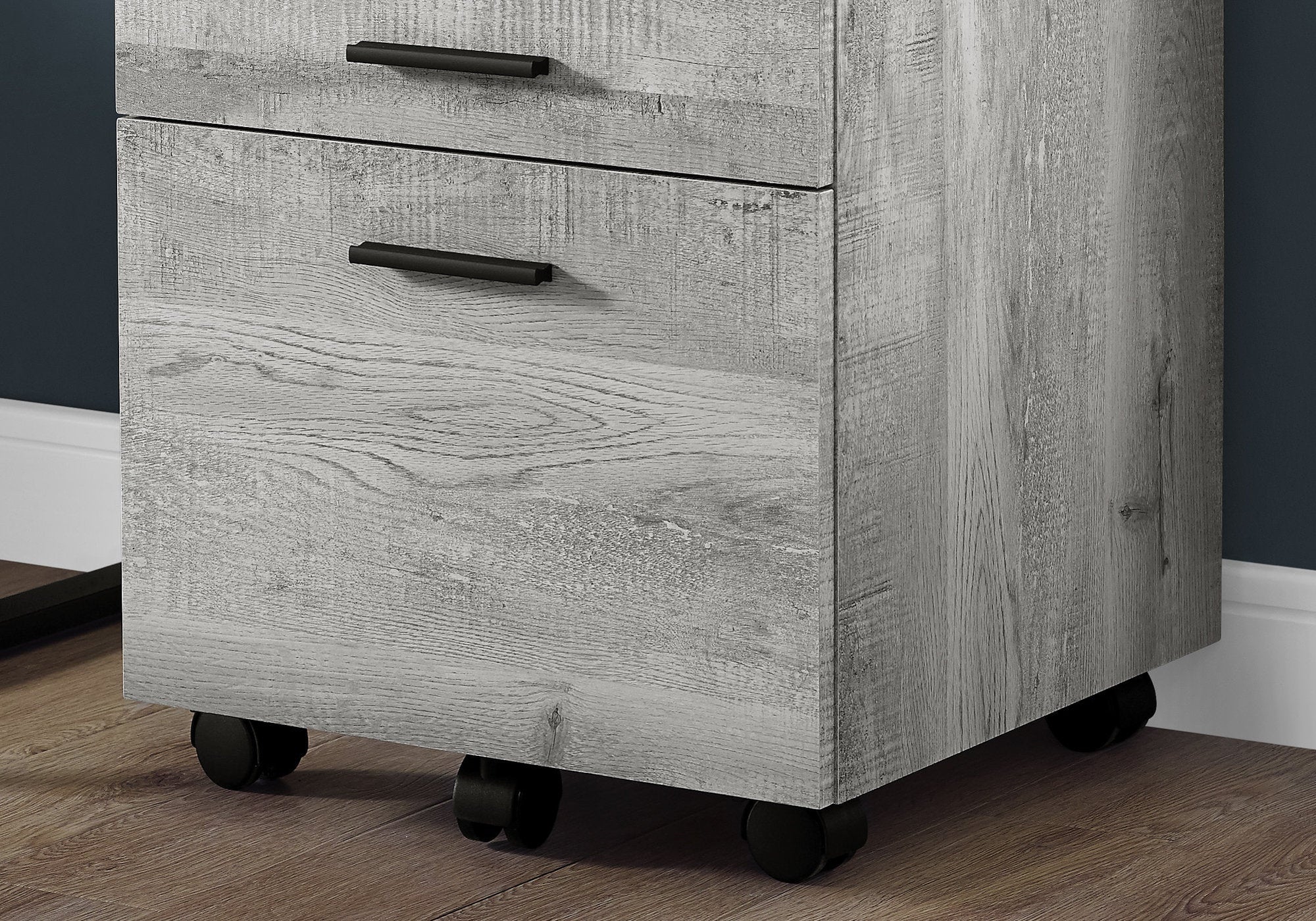 3-Drawer Grey Reclaimed Wood Filing Cabinet with Castors - Perfect for Home Office, Small Business & Document Organization
