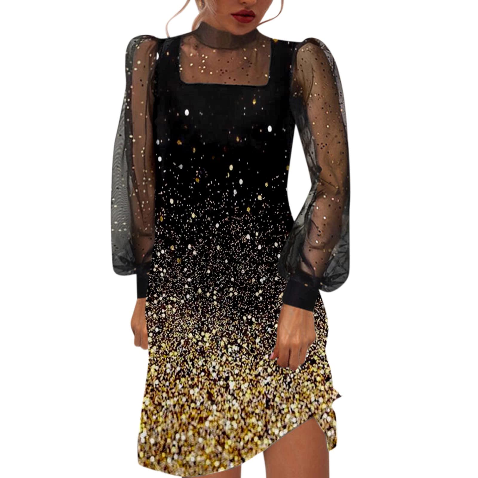 Women's Casual Mesh Sun Dresses - Floral Printed Long Sleeve Summer Dress for Beach, Party & Everyday Wear