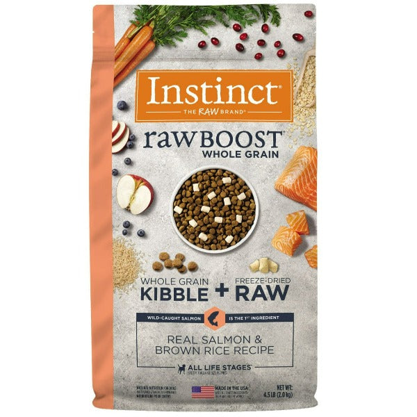 Instinct Raw Boost Whole Grain Real Salmon & Brown Rice Recipe Dry Dog Food - 4.5lb Bag | High Protein Grain-Inclusive Kibble for Adult Dogs | Perfect for Active Pets & Sensitive Stomachs