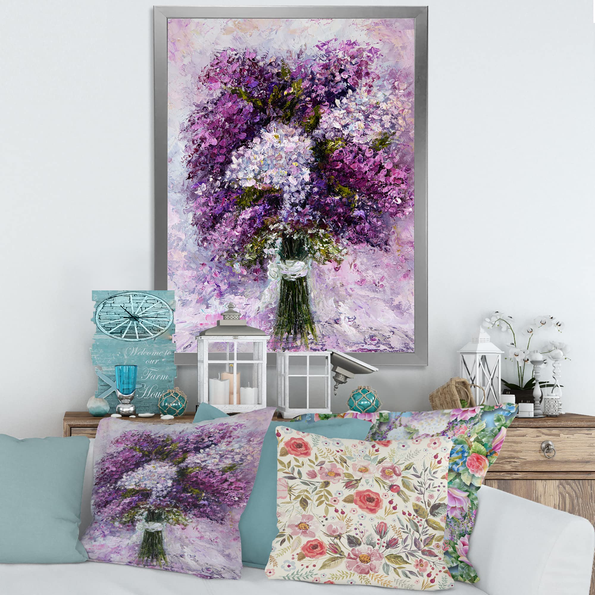 Purple Hyacinth Bouquet Framed Wall Art - Traditional Floral Home Decor for Living Room, Bedroom & Office