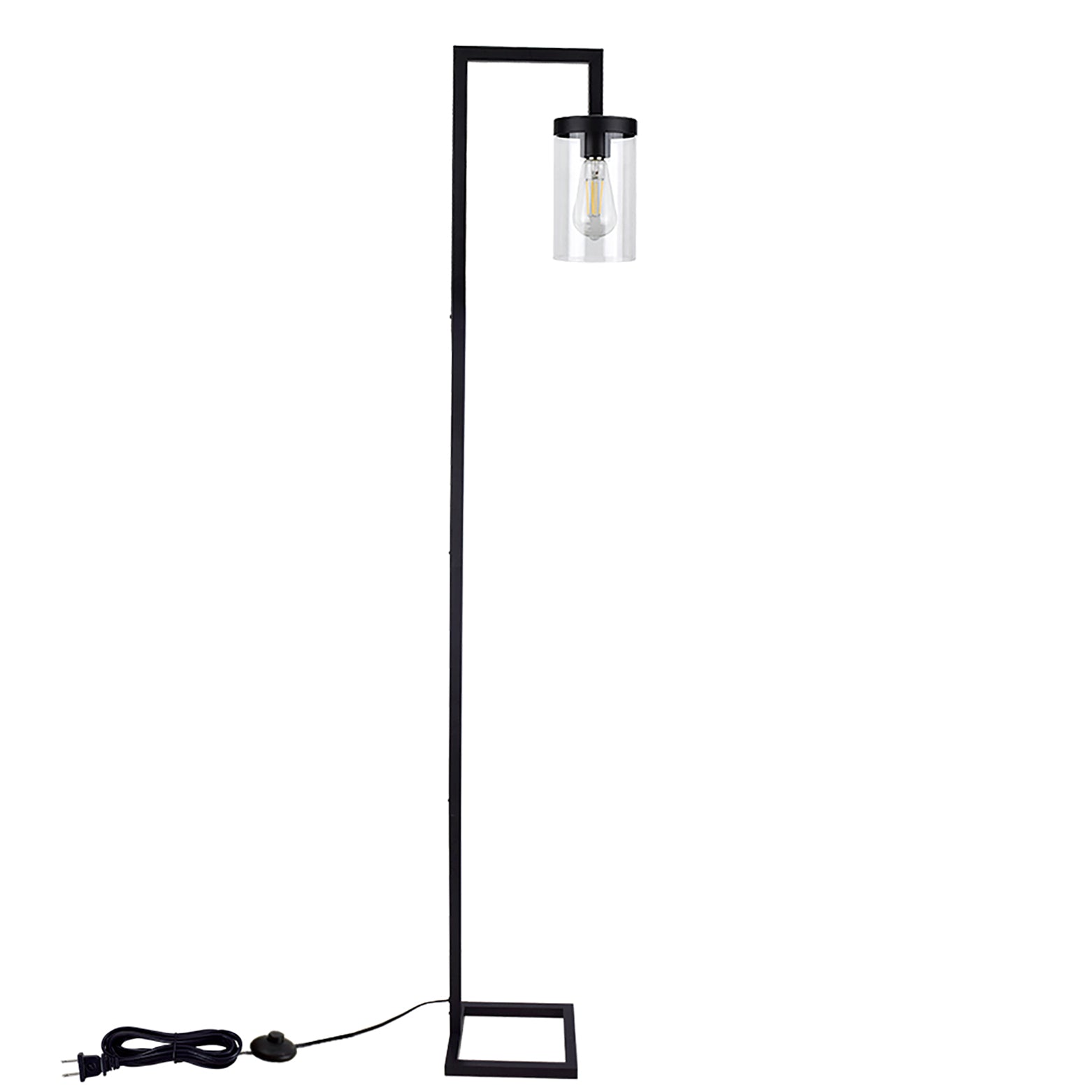 Modern Industrial Square Base Floor Lamp - Rustic Farmhouse Metal Standing Light with Hanging Glass Shade, Tall Pole Reading Lamp for Living Room, Bedroom & Office (Bulb Included) | Perfect for Cozy Reading Nooks, Home Office Lighting & Living Room Ambience