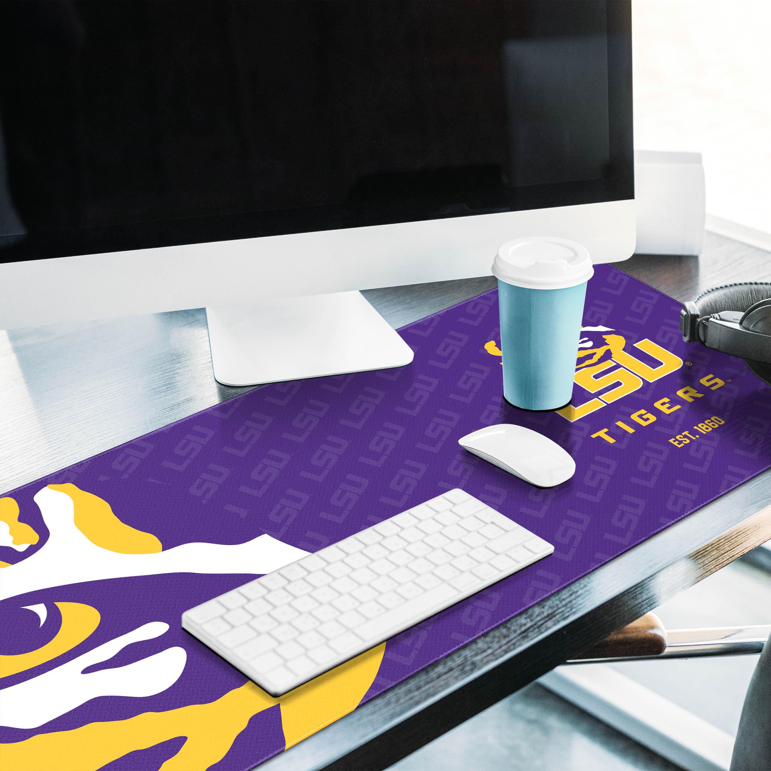 YouTheFan NCAA LSU Tigers Logo Series Desk Pad - Non-Slip Mouse Pad for Gaming & Office Work - Perfect for LSU Fans & College Sports Enthusiasts - Great for Dorm, Home & Office Desks