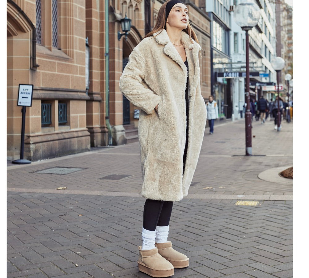 Australian Shepherd UGG Boots - Genuine Sheepskin Wool Ankle Boots with Ultra Platform for Women | Cozy Winter Shoes for Indoor & Outdoor Wear, Fashion Slippers for Home, Office, and Casual Outings