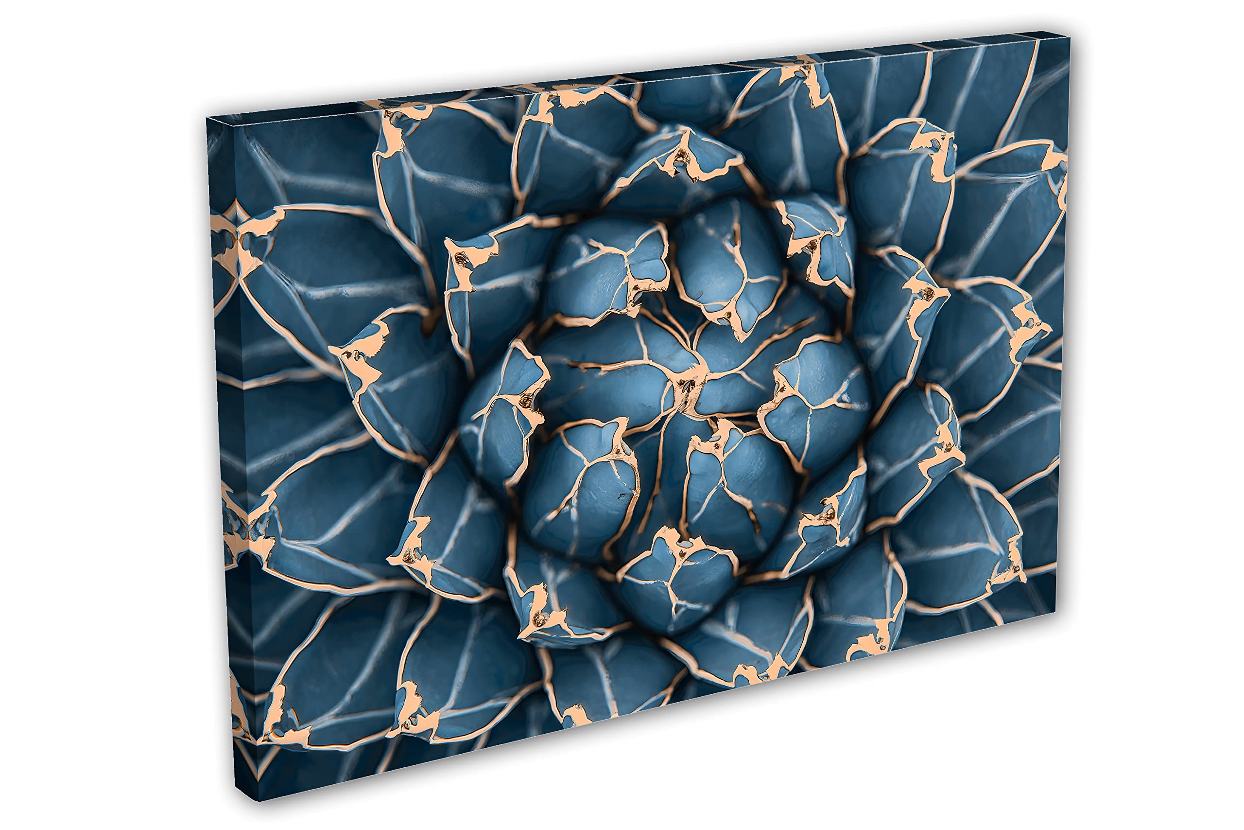 36x24 Agave Cactus Canvas Print - Steel Blue Botanical Wall Art Decor for Living Room, Bedroom & Office | Modern Desert Flower Painting for Home & Office Decor