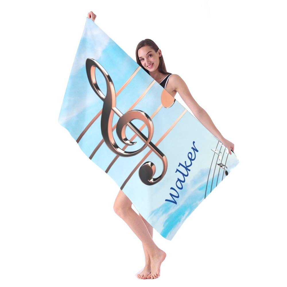 Custom Personalized Beach Towels with Name & Music Note Design - Quick Dry, Super Absorbent, Sand Proof Microfiber - 30x60 Inch for Pool, Beach, Bath (Kids, Girls, Boys & Adults) - Perfect for Summer Vacations, Swimming Pools & Beach Outings
