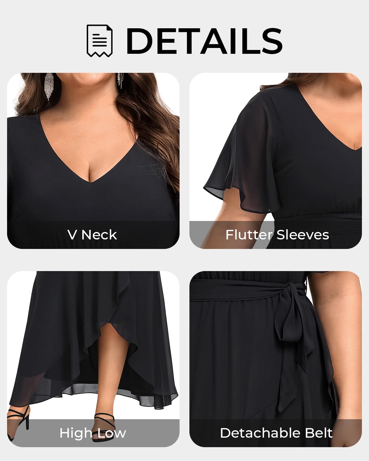 Elegant Plus Size Women's Long Chiffon Dress with High-Low Hem & Ruffle Detail - Perfect for Evening, Bridesmaid, Wedding Guest & Formal Occasions - Flowy Maxi Dress for Special Events & Parties