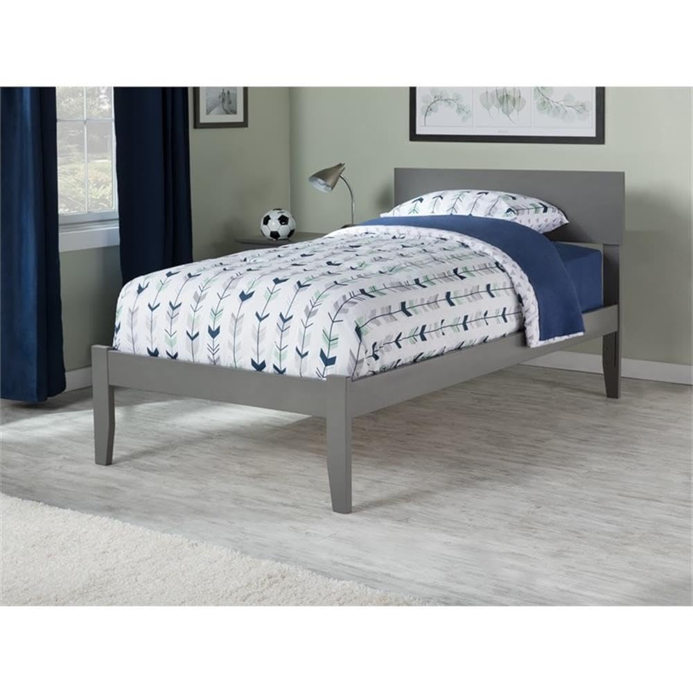 Modern Solid Wood Twin Platform Bed with USB Charger - Gray Minimalist Wooden Bed Frame for Small Spaces | Perfect for Kids Rooms, Guest Bedrooms & Studio Apartments