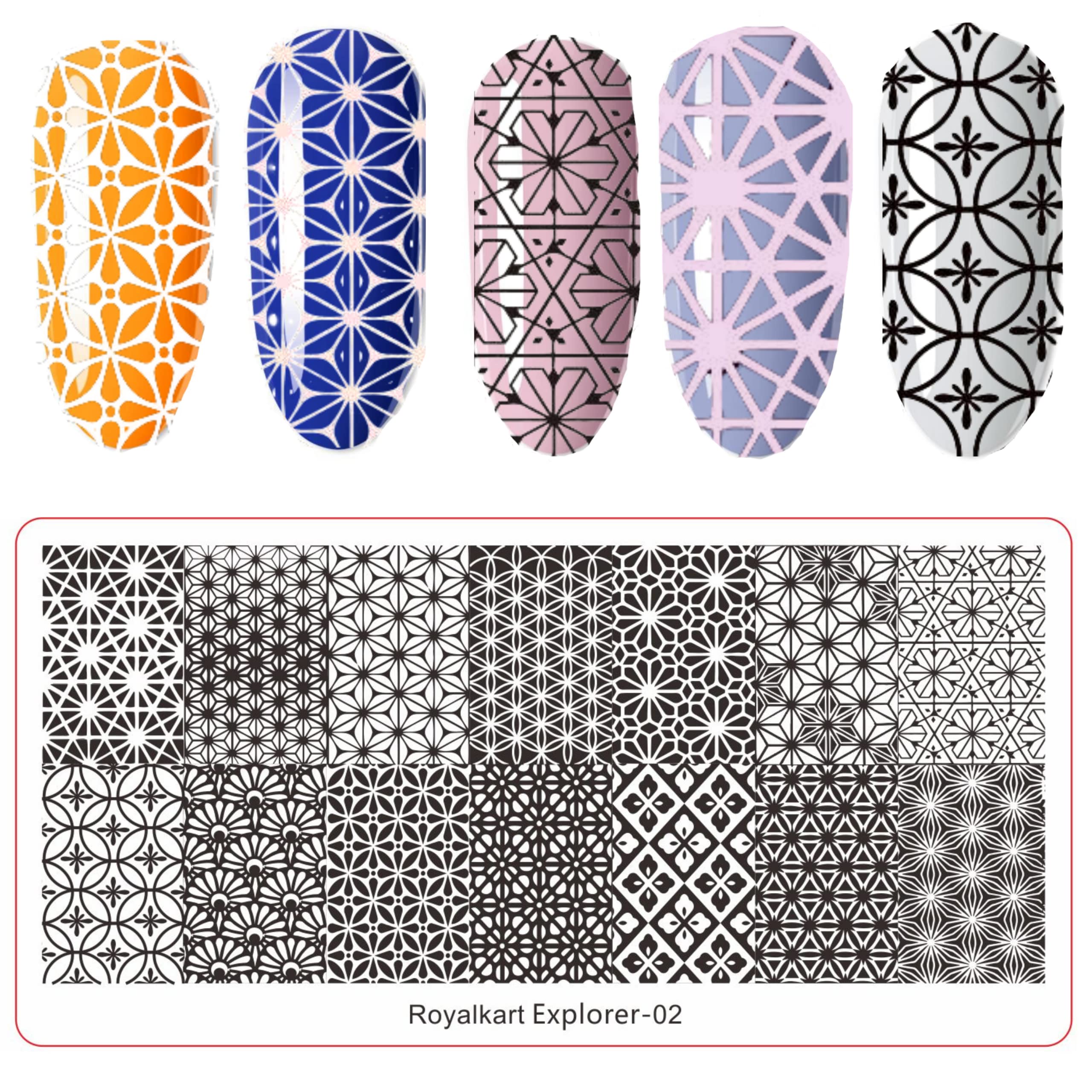 RoyalKart Professional Nail Art Kit for Girls & Beginners - 5 Dotting Pens, Stamping Plates, Silicone Stamper, Scraper, Buffer & Fimo Clay Wheel - Complete DIY Manicure Set for Home Salon & Party Nail Designs (Explorer-02)