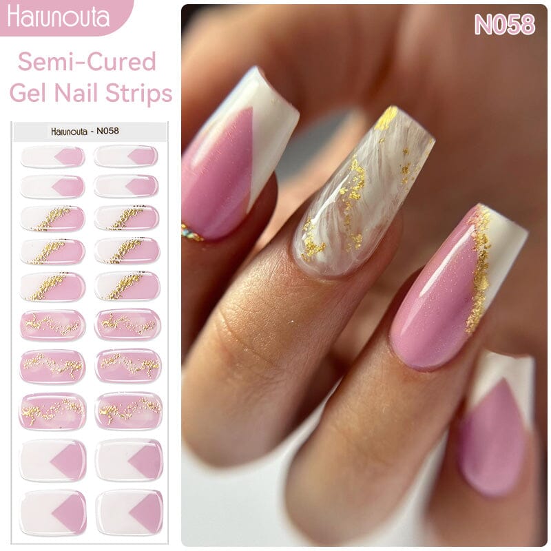 20 Tips Pink Sequins Semi Cured Gel Nail Strips - Long Lasting DIY Nail Art Kit for Women - Perfect for Parties, Weddings & Special Occasions