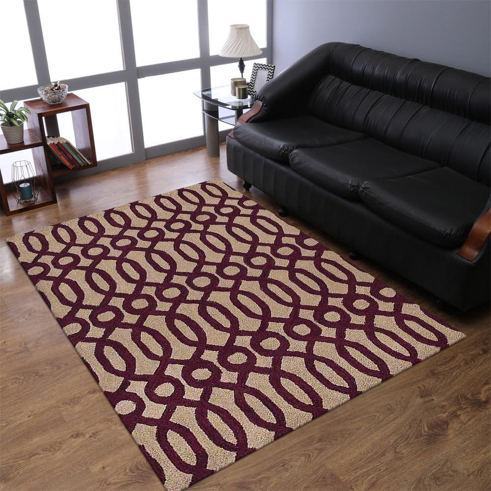 Hand Tufted Wool Eco-Friendly Area Rugs 4x6 Feet - Rectangle Modern Cream & Purple High Pile Handmade Rug for Living Room, Bedroom, Nursery & Office - Soft Contemporary Floor Decor (K00734)