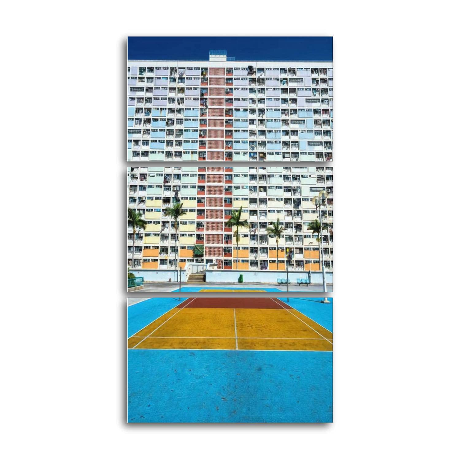 Choi Hung Estate Hong Kong Canvas Prints - Set of 3 Vertical Contemporary Wall Art (12x20 Inch) for Bedroom, Bathroom, Office Decor | Perfect Gift Idea | Iconic Public Housing Artwork | Modern Asian-Inspired Home Décor