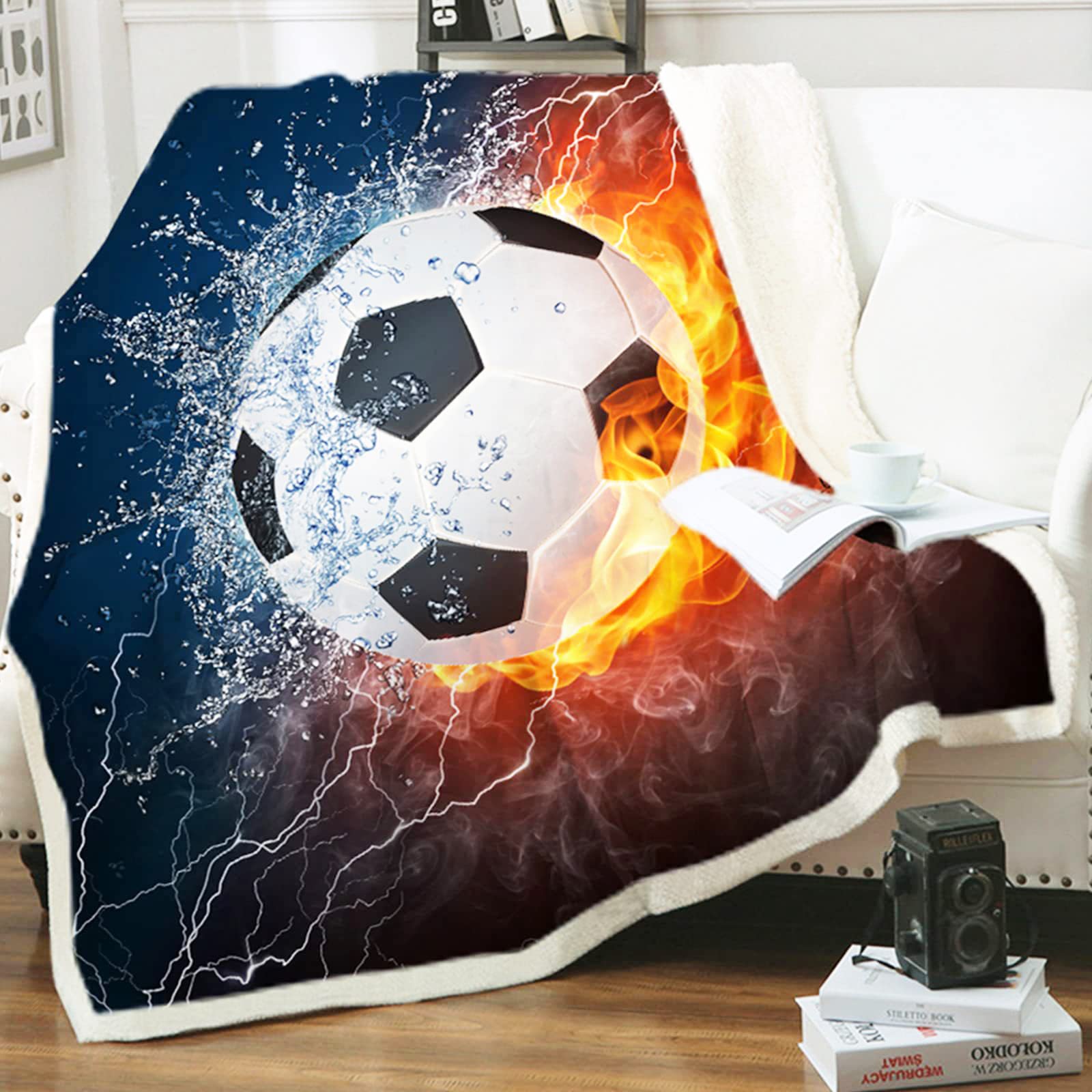 Soft Flannel Soccer Throw Blanket for Kids - 50x60 Inch Cozy Bed & Sofa Blanket for Office, Bedroom, All Seasons | Perfect for Gifts, Game Nights & Snuggling