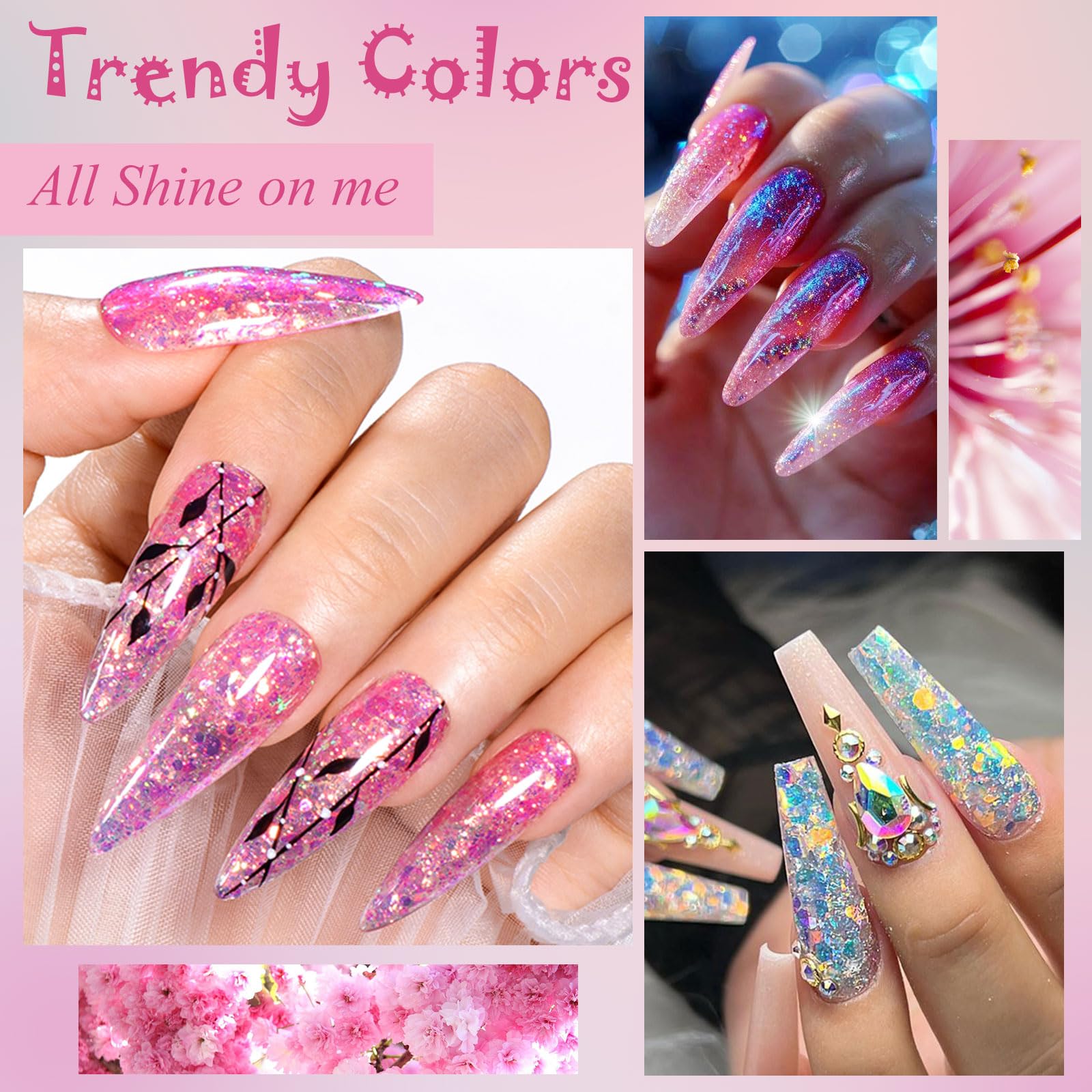 MTSSII 8Pcs Jelly Glitter Gel Nail Polish Set - Pink Blue Green Purple for DIY Nail Art at Home