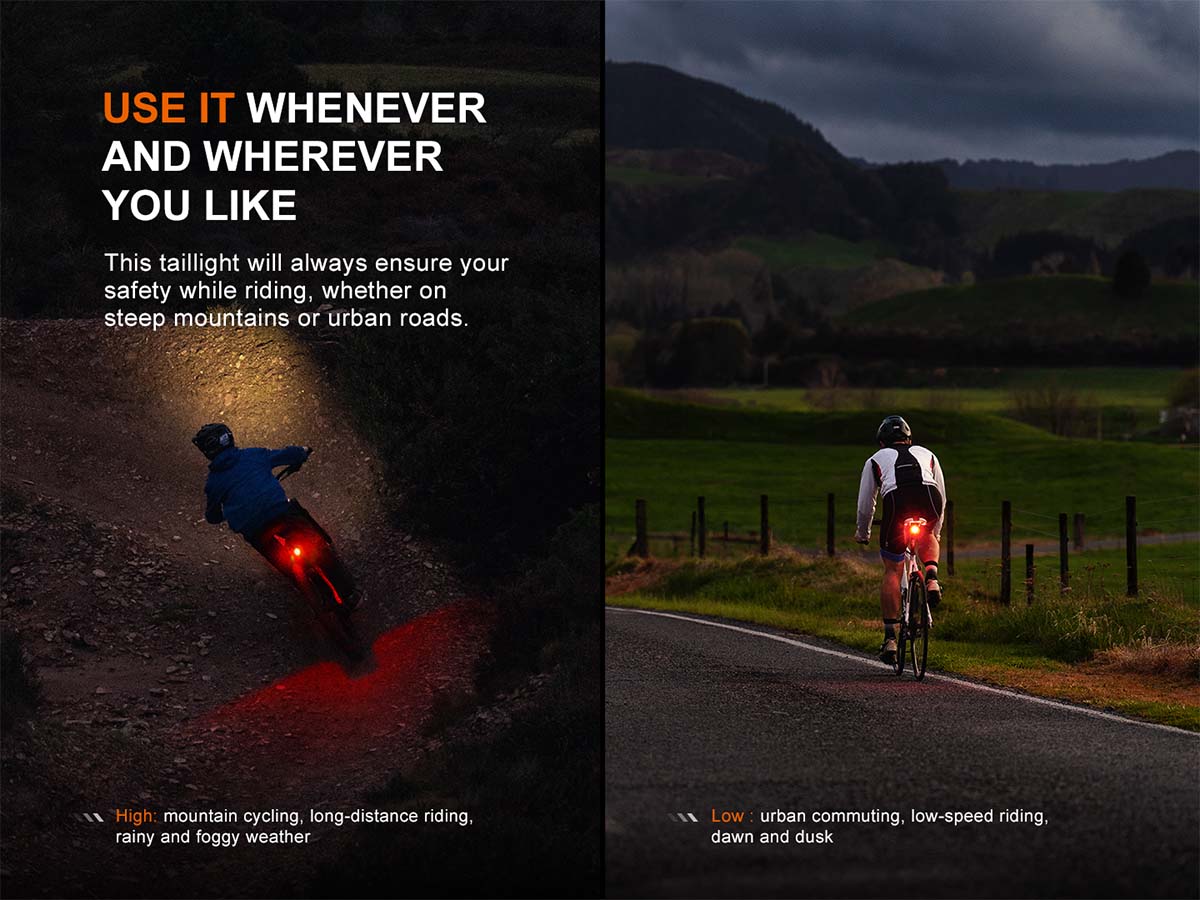 Fenix BC06R USB Rechargeable Bike Tail Light - 300 Lumens, 5 Lighting Modes, IP66 Waterproof for Cycling Safety at Night & Commuting