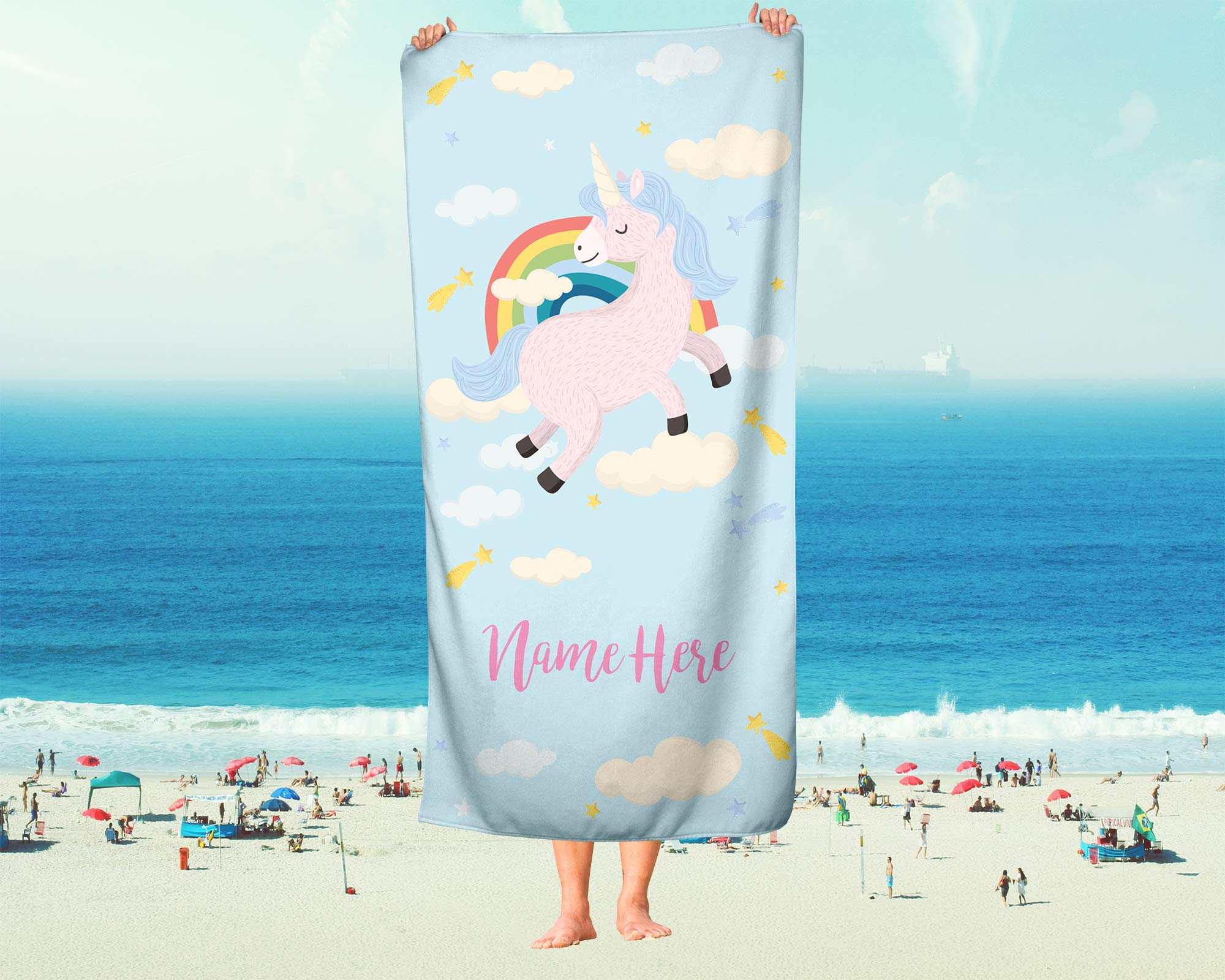 Custom Personalized Unicorn Rainbow Towel - Soft Absorbent Travel, Beach, Pool & Bath Towel for Adults, Kids, Toddlers & Babies - Perfect for Swimming, Spa, Gym & Home Use