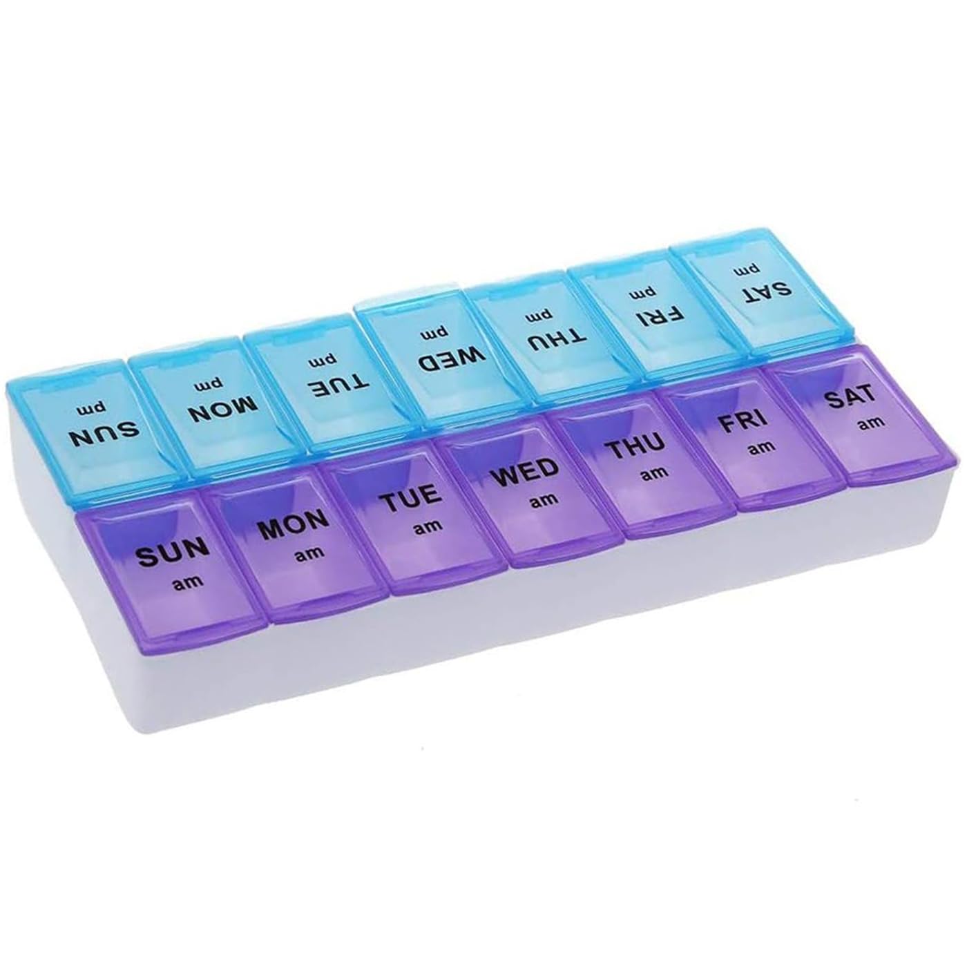 Haobase 7-Day AM/PM Pill Organizer Box with Compartments - Weekly Medication Storage for Vitamins, Supplements & Daily Pills