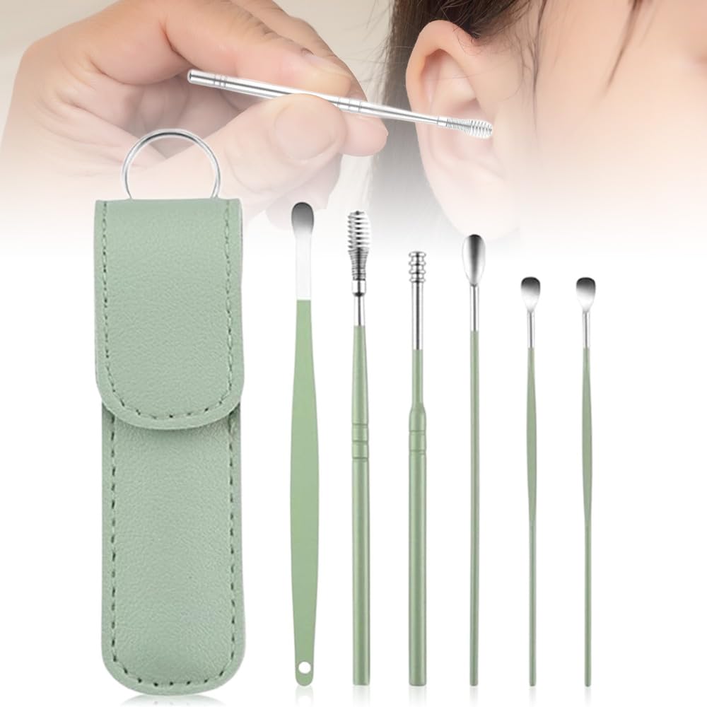 **2024 Professional Ear Cleaning Kit - Earwax Removal Tools with PU Leather Case (Green) | Safe & Hygienic Ear Cleaner for Home & Travel Use**