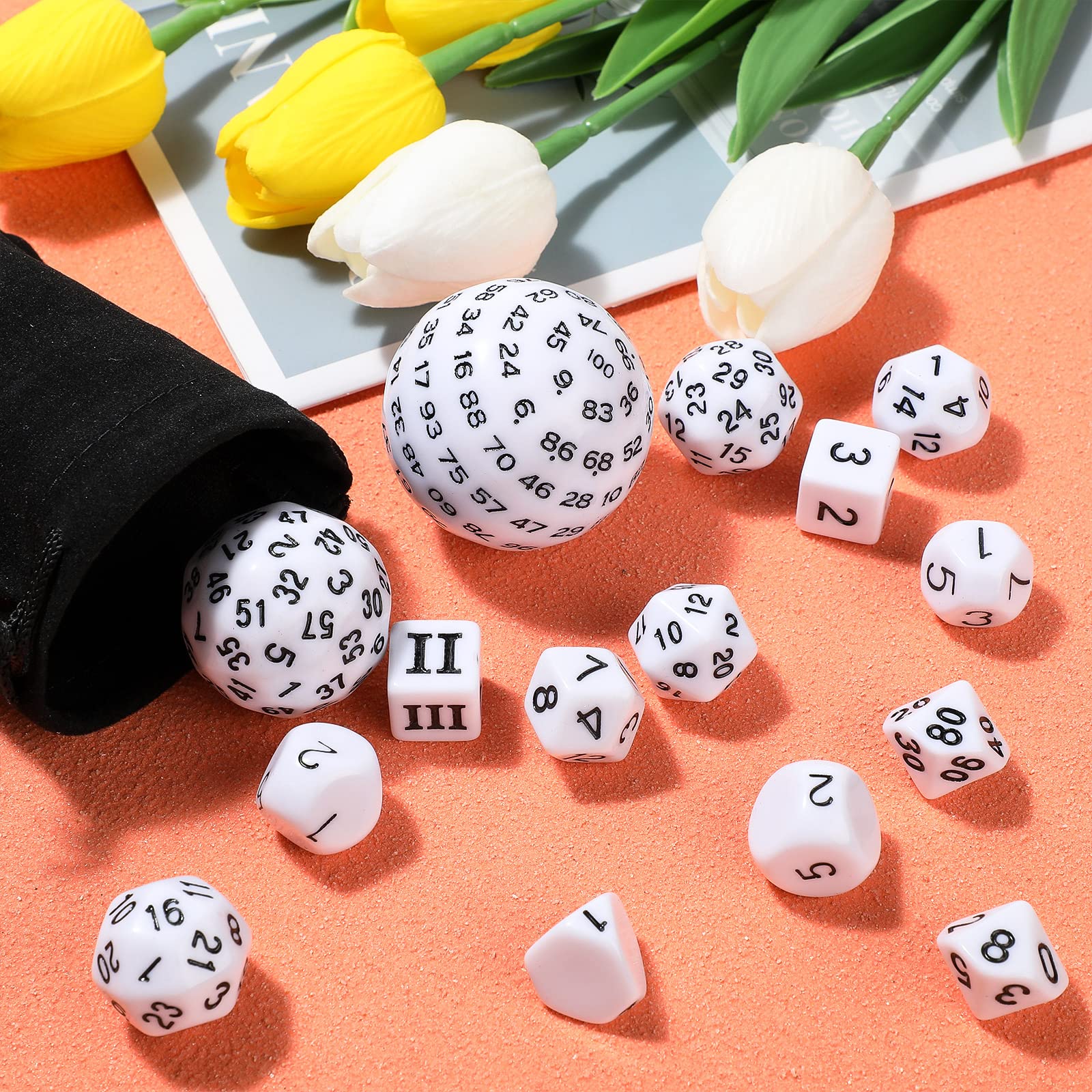 15-Piece Complete Polyhedral Dice Set D3-D100 | Opaque Black & White RPG Dice for Dungeons & Dragons, Pathfinder | Perfect for Tabletop Gaming, Role-Playing Parties & Board Game Nights