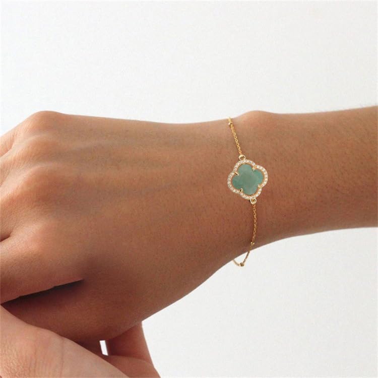 18K Gold Plated Lucky Clover Crystal Adjustable Bracelet for Women - Elegant Fashion Jewelry Gift for Birthday, Anniversary & Everyday Wear