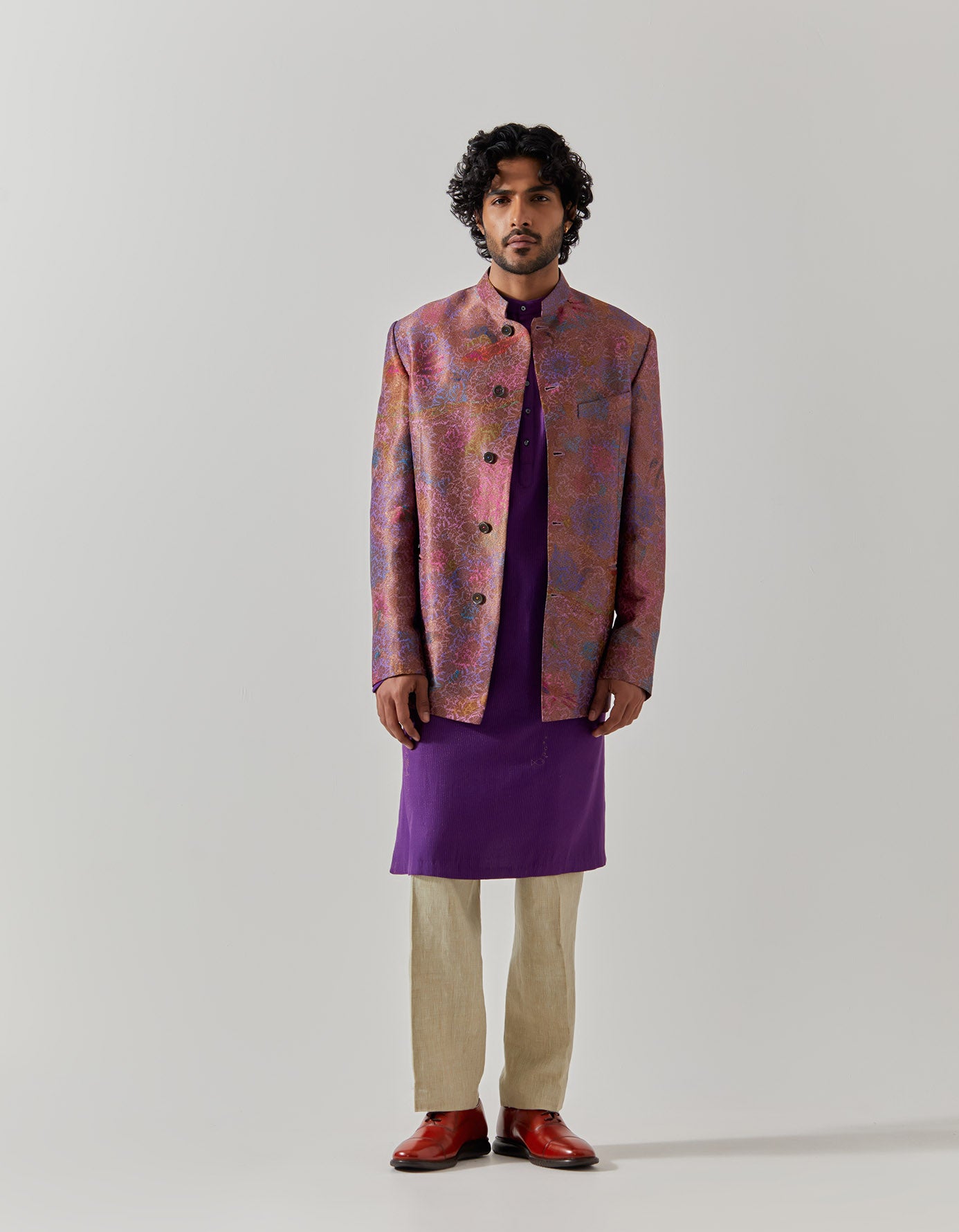 Bandhgala Silk Brocade Amethyst Fresco Jacket for Men | Elegant Indian Wedding Sherwani | Perfect for Formal Events & Cultural Celebrations
