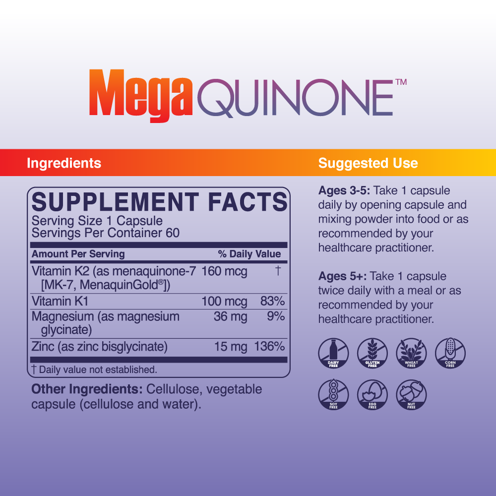 Mega Quinone K2 7 Supplement - Vitamin K2 MK7 for Bone & Heart Health - 60 Capsules - Supports Calcium Absorption & Cardiovascular Function - Ideal for Adults & Seniors for Stronger Bones and Healthy Arteries