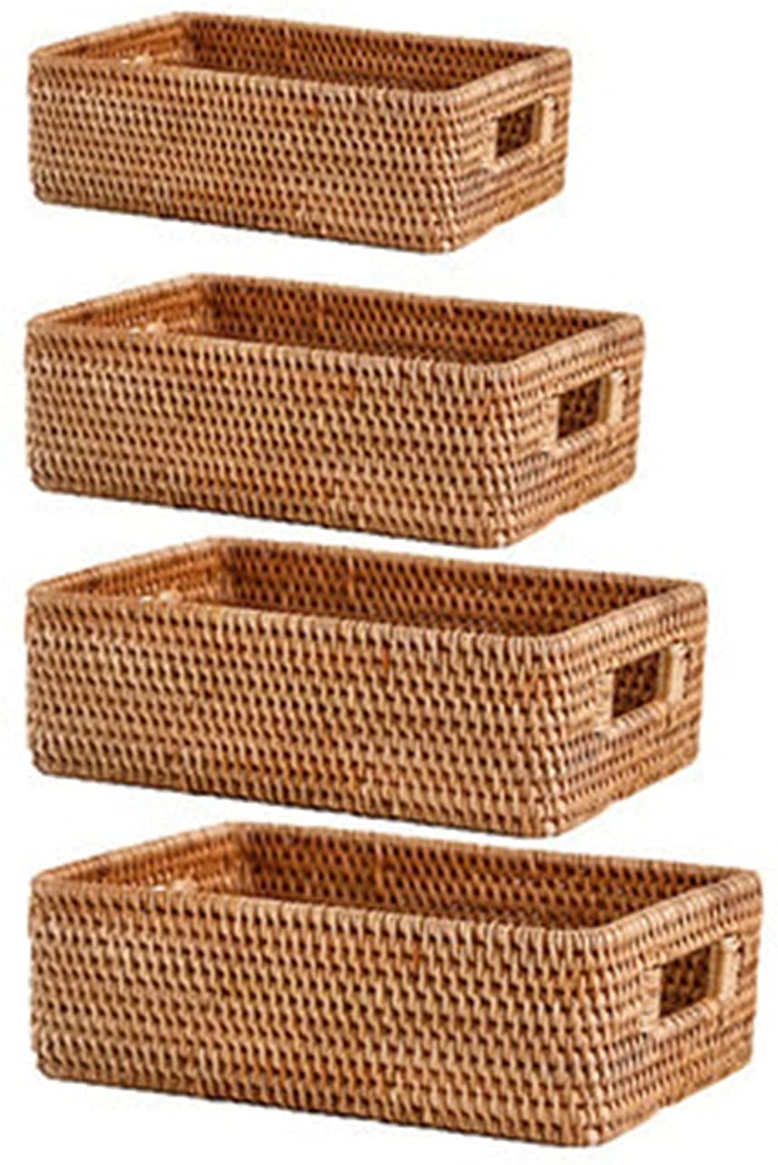 Natural Seagrass Storage Baskets Set of 4 - Handwoven Rattan Organizer Bins for Bathroom & Living Room - Rectangular Woven Fruit Basket, Bread Tray & Home Decor Storage Solution - Perfect for Organizing Towels, Blankets, Fruits & Bread Display