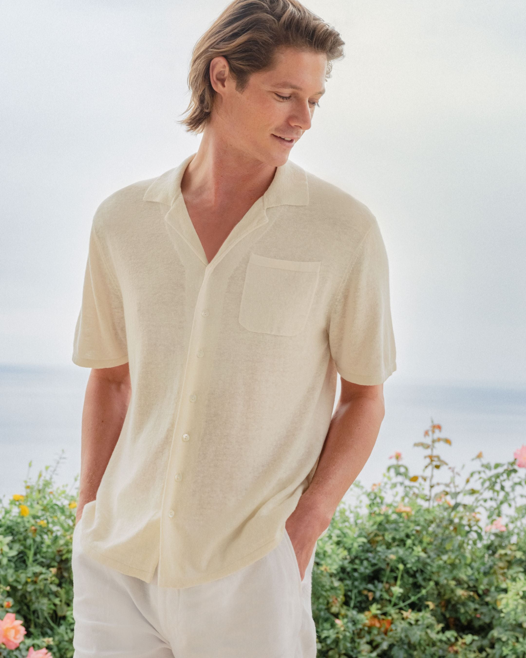 Men's Cuban Relaxed Linen Collar Shirt - Breathable Summer Casual Shirt in Ivory White | Perfect for Beach Vacations, Tropical Getaways & Summer Parties