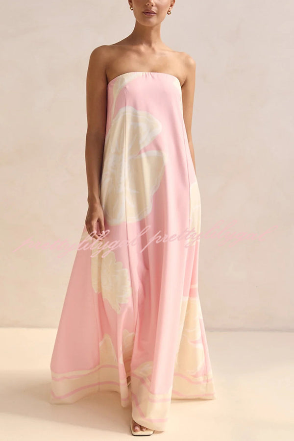 Sexy Tube Top Back Zipper Loose Maxi Dress with Unique Print - Summer Beach Party, Vacation, Date Night Outfit