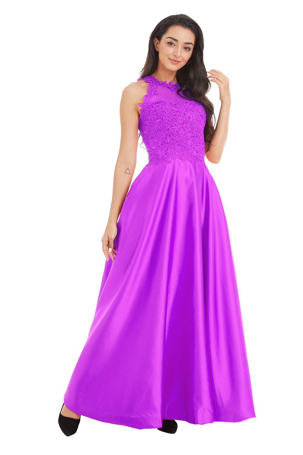 Elegant Ailidaw Women's Junior Halter Prom Dress - Satin Ball Gown with Beaded Applique, Long Formal Evening Party Gown with Pockets | Perfect for Homecoming, Prom Night, Quinceañera & Special Occasions
