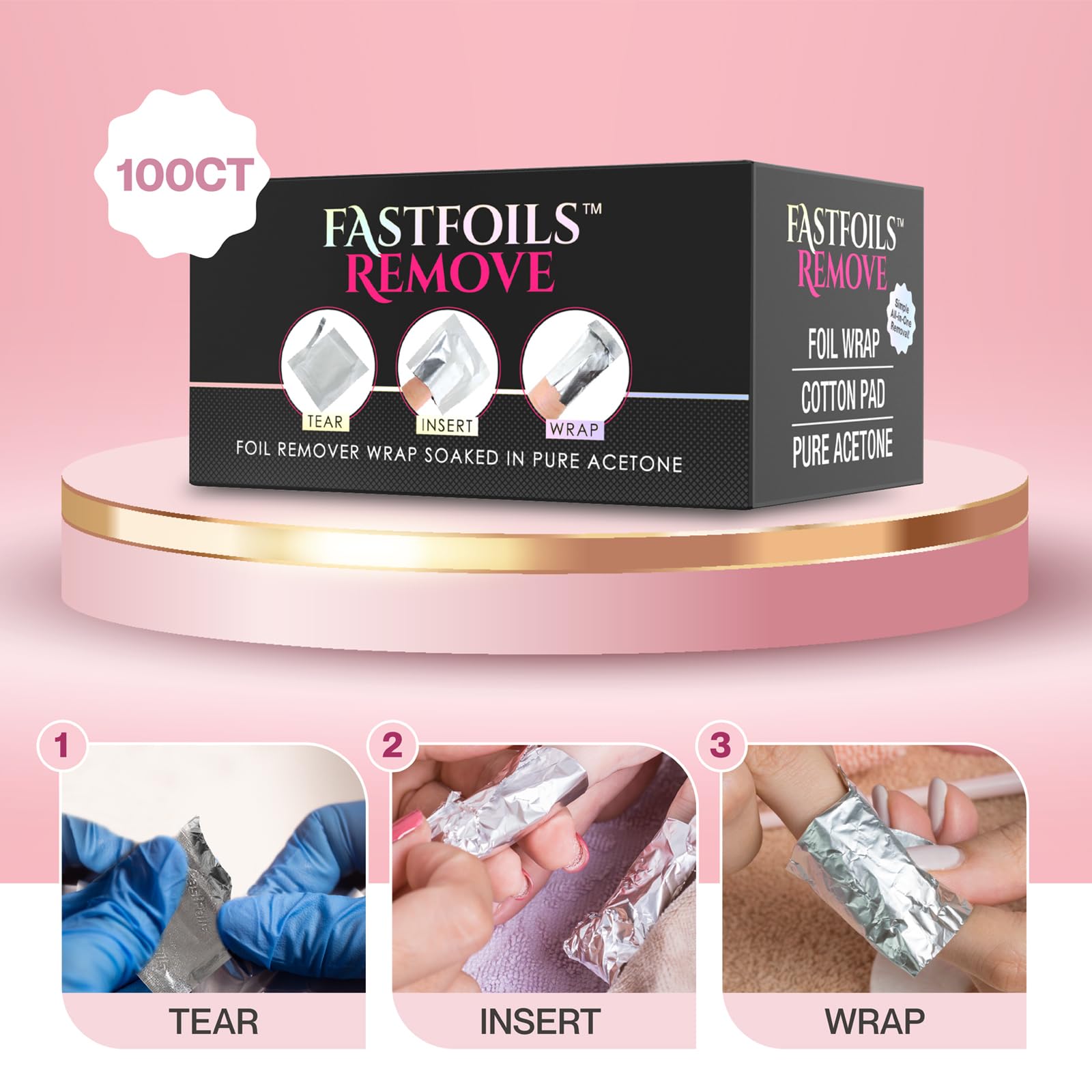 Americanails FastFoils 100ct One Step Gel Polish Foil Remover Wraps - All-in-One Nail Polish Remover with Thick Cotton Pads & Pure Acetone - Removes Gel, Acrylic & Dip Nails - Perfect for Salon & At-Home Manicures