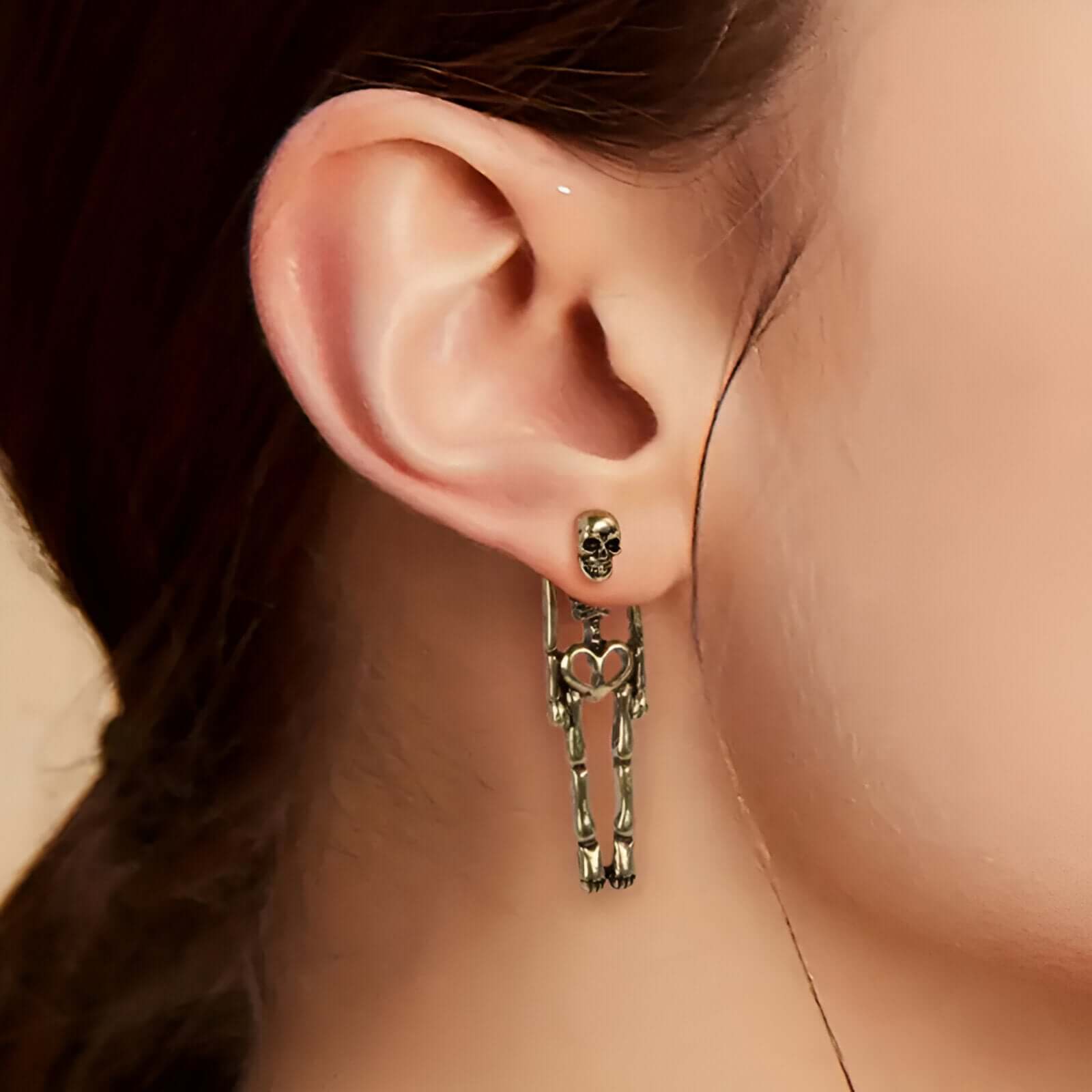 3 Ways Skull Skeleton Ear Jacket Earrings Stud | YM5089 - Gothic Punk Jewelry for Women, Men - Perfect for Halloween, Concerts & Alternative Fashion
