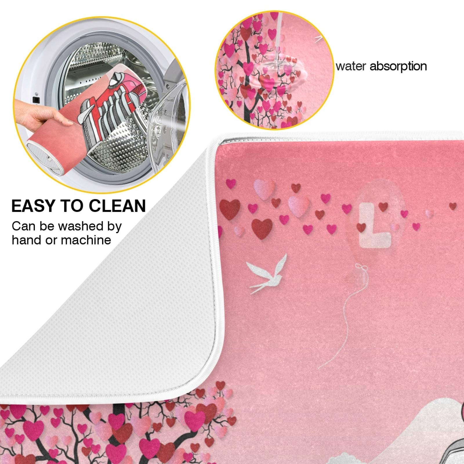 Valentine's Day Dish Drying Mat 16x18 Inch - Red Car Design for Kitchen Countertop | Perfect for Romantic Kitchen Decor
