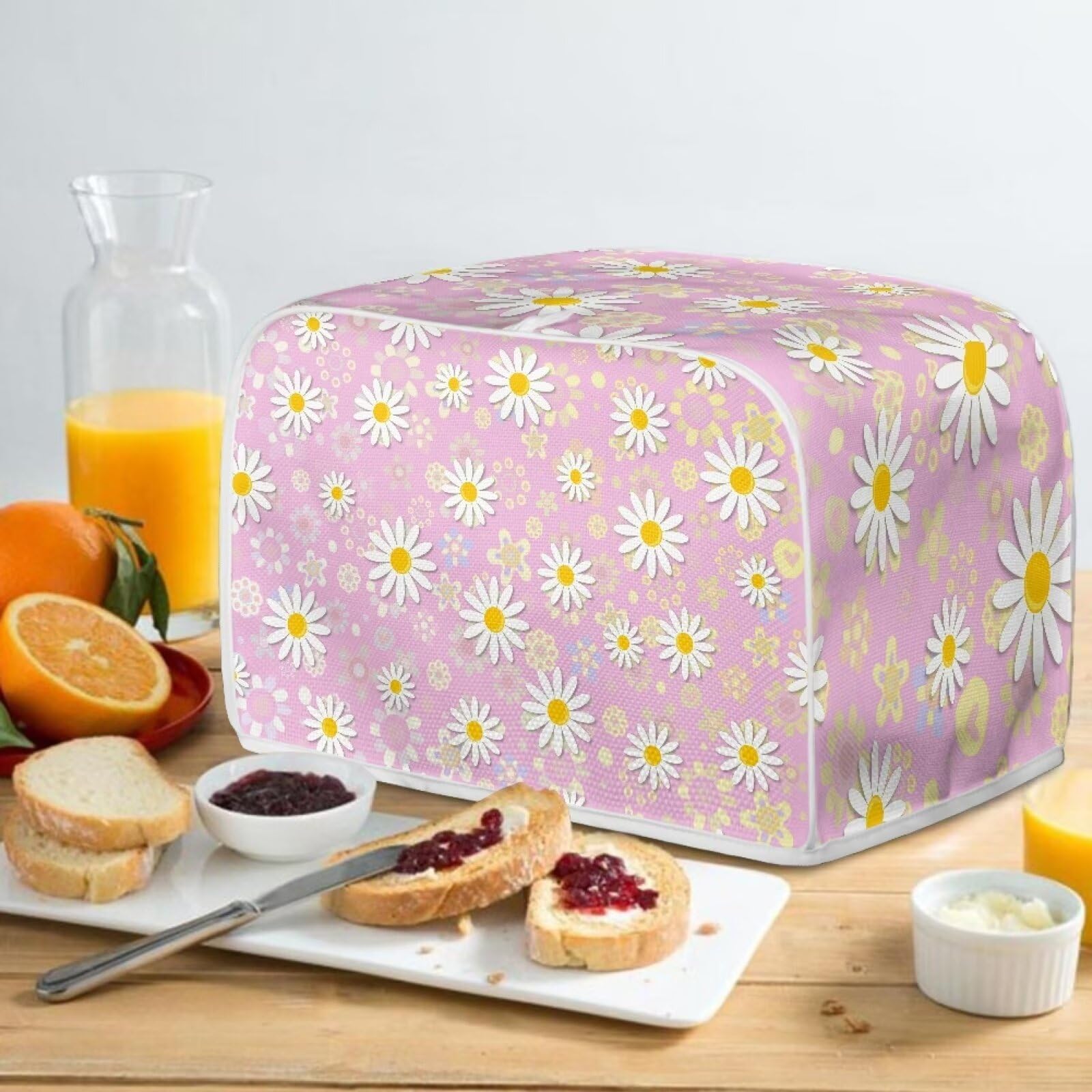 Daisy Print 4-Slice Bread Maker Cover - Anti-Dust & Fingerproof Toaster Cover for Kitchen Appliances - Washable Oven Decorative Accessory - Perfect for Home Baking & Kitchen Organization