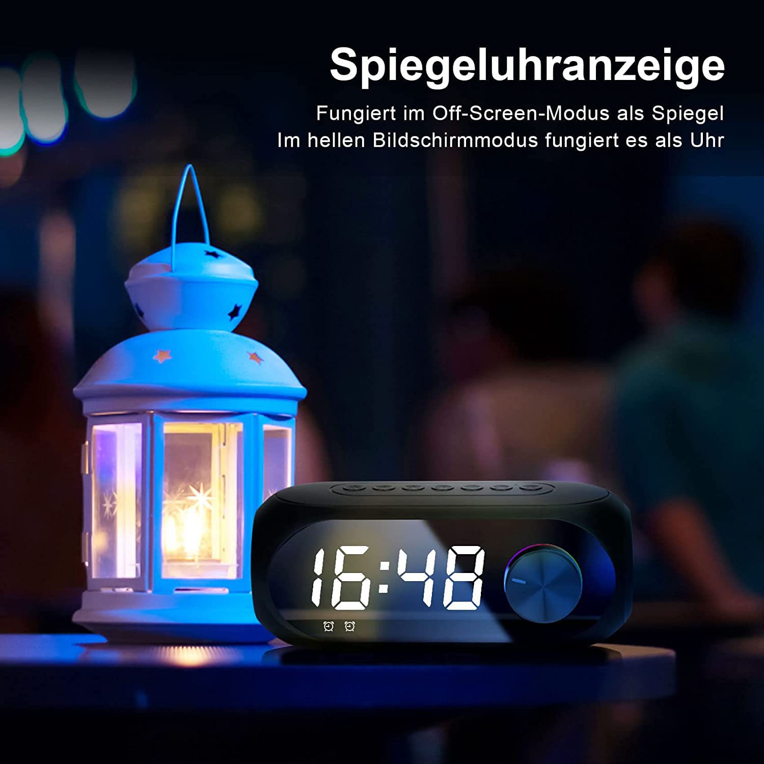 Bordhap Bluetooth Mirror Speaker with Digital Radio, Alarm Clock, Dual Alarm Mode & USB Charger - Perfect for Bedroom, Bathroom, and Office Use