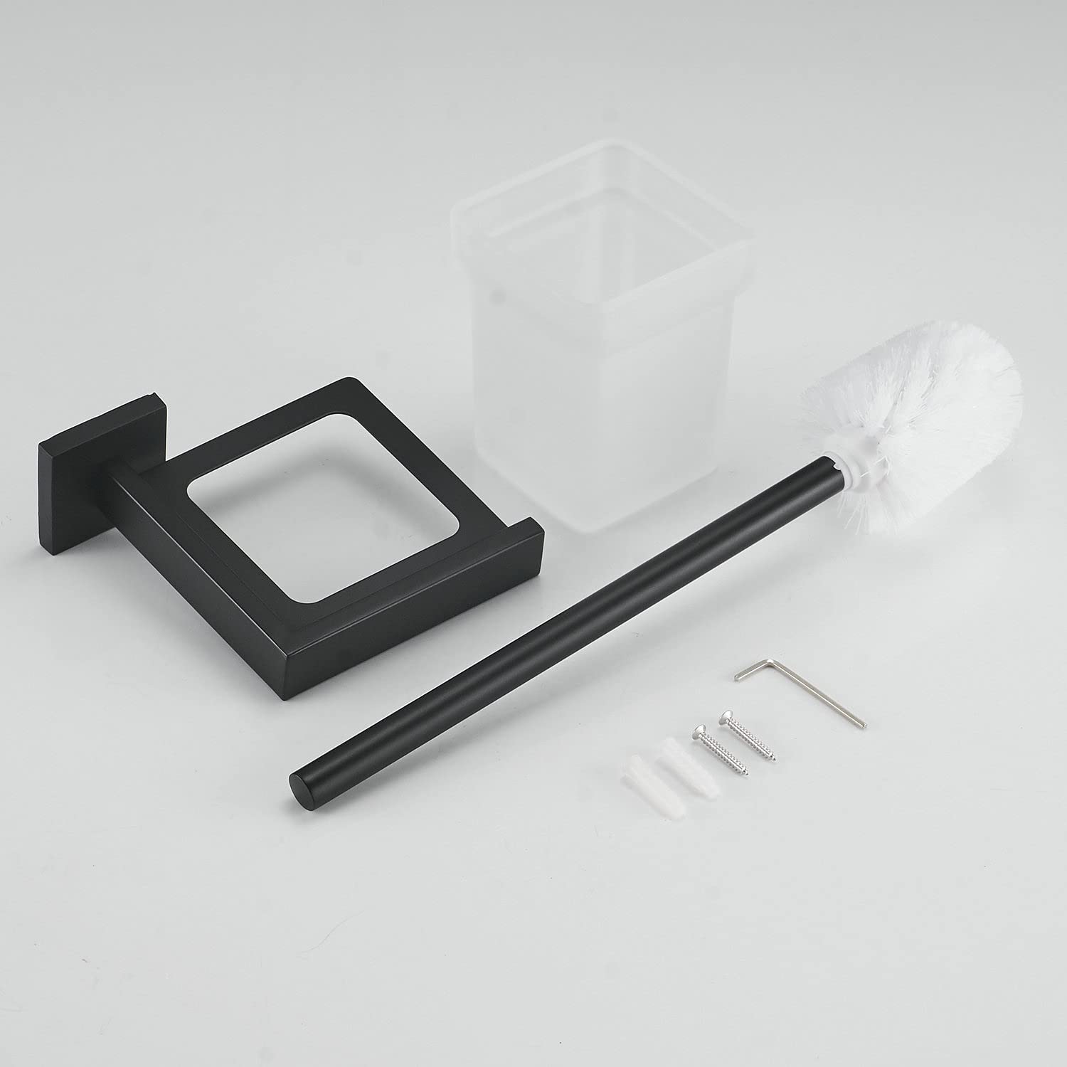 Modern Matte Black Toilet Brush Set with Wall Mount Holder - Bathroom Essentials