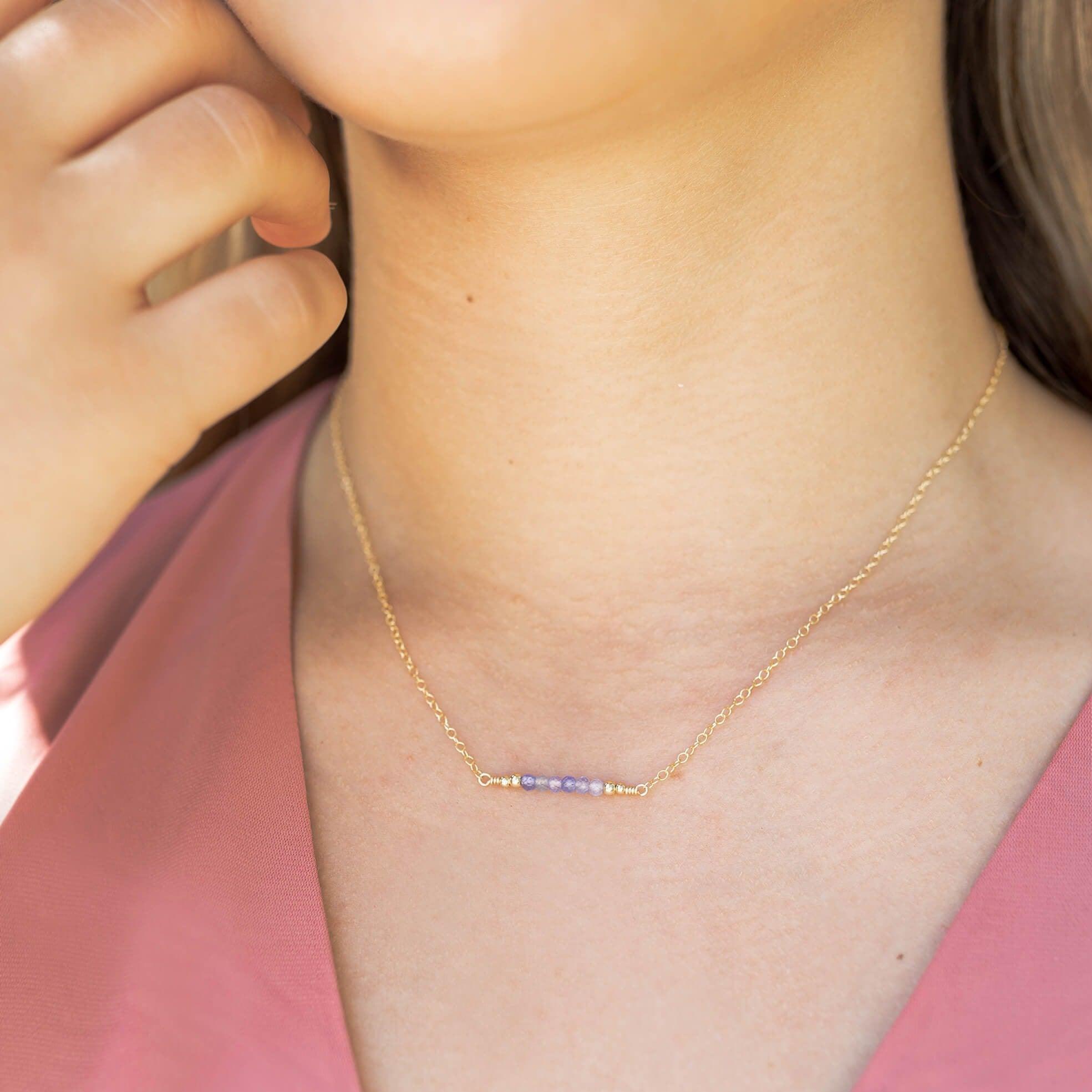 Sparkling Tanzanite Faceted Bead Bar Necklace - Elegant Handmade Jewelry for Women, Perfect for Weddings, Parties & Special Occasions