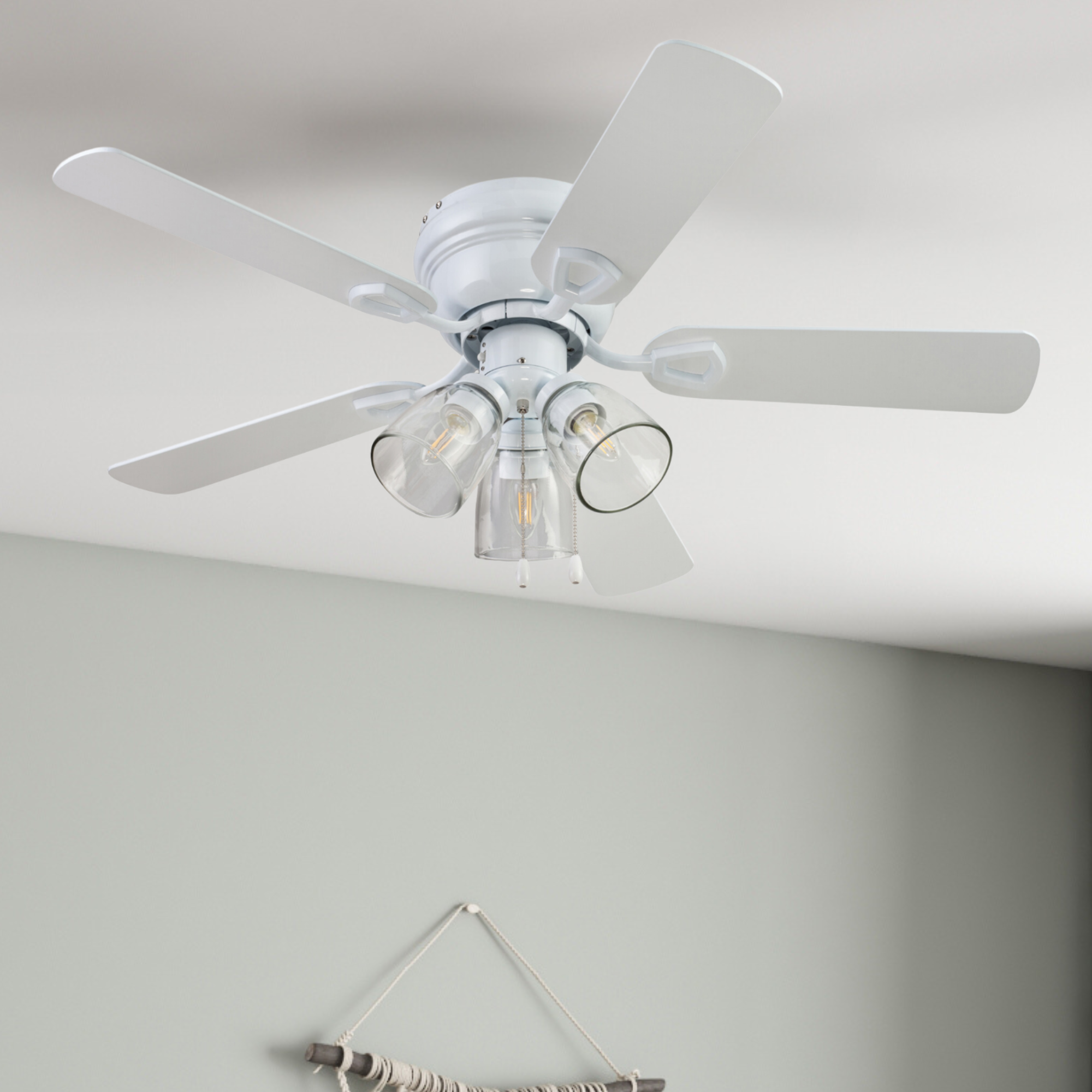 42 Inch White Renton Ceiling Fan with Pull Chain - Perfect for Living Room, Bedroom, and Outdoor Covered Patios