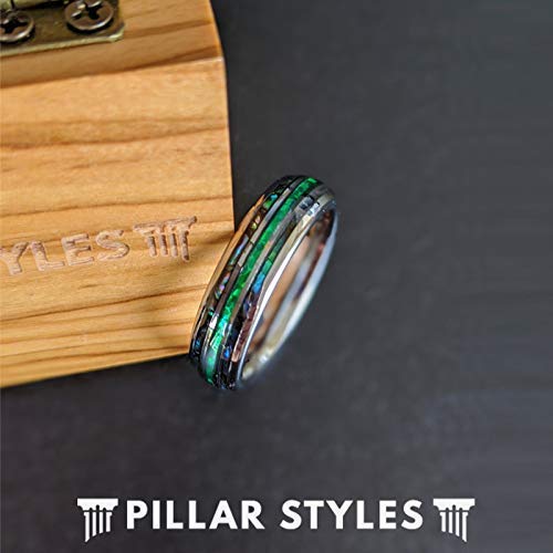 6mm Tungsten Abalone & Silver Opal Rings for Men & Women | Green Opal Wedding Bands, Unique Abalone Shell Engagement Rings | Perfect for Weddings, Anniversaries & Gifts