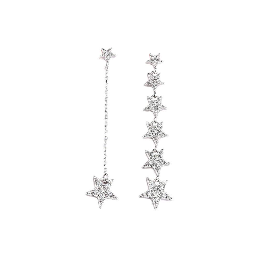 Silver Plated Pentagram Star Tassel Drop Earrings for Women | Asymmetric Dangle Earrings with Cubic Zirconia | Perfect Birthday Gift for Her | Boho Chic Jewelry for Parties & Date Nights