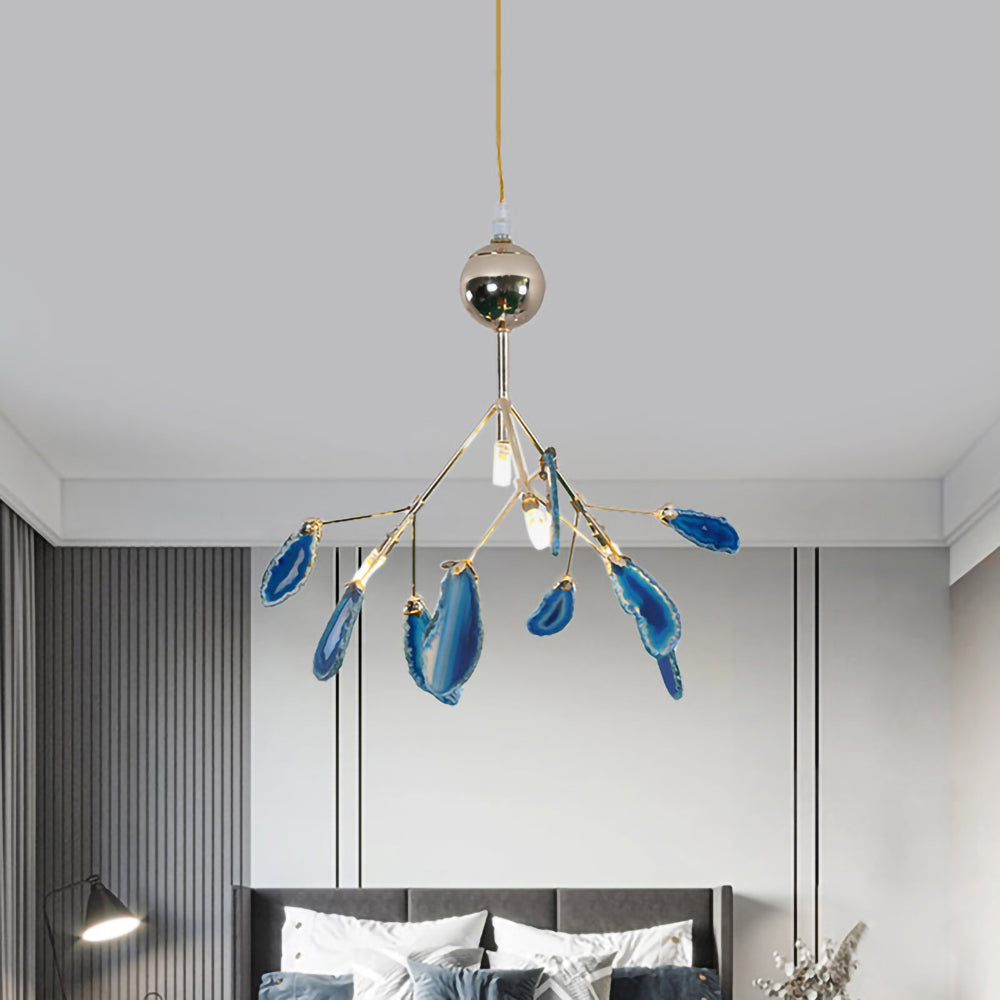 Agate Flake Chandelier - Elegant Natural Stone Crystal Ceiling Light Fixture for Dining Room, Living Room, Bedroom Decor | Modern Luxury Home Lighting
