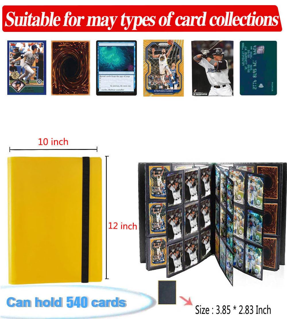Premium 9-Pocket Trading Card Binder - Pokemon Card Protector with 30 Pages (Holds 540 Cards) - Durable Card Collection Album with Sleeves - Perfect for Collectors, Tournaments & Storage (Yellow)