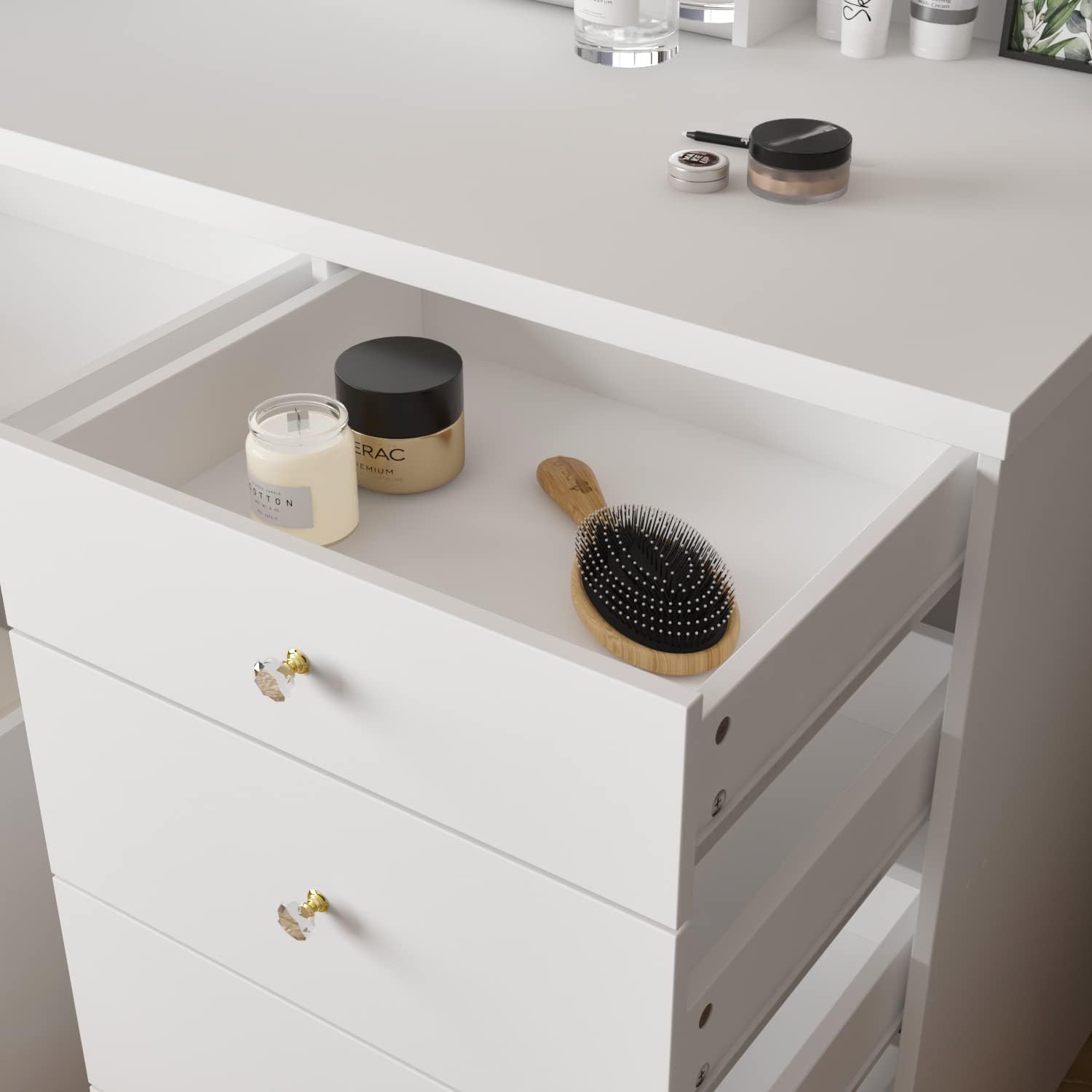 Homsee White Vanity Desk Set with Large LED Mirror & 5 Drawers - Makeup Dressing Table with Storage Shelves & Cushioned Stool for Bedroom - Perfect for Beauty Routine, Cosmetics Organization & Home Decor